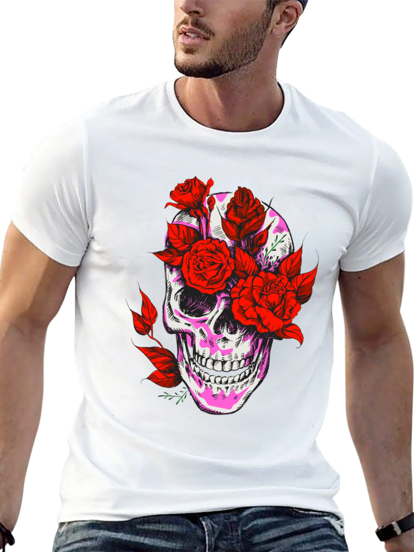 Skull & Roses Graphic Tee - Edgy Streetwear