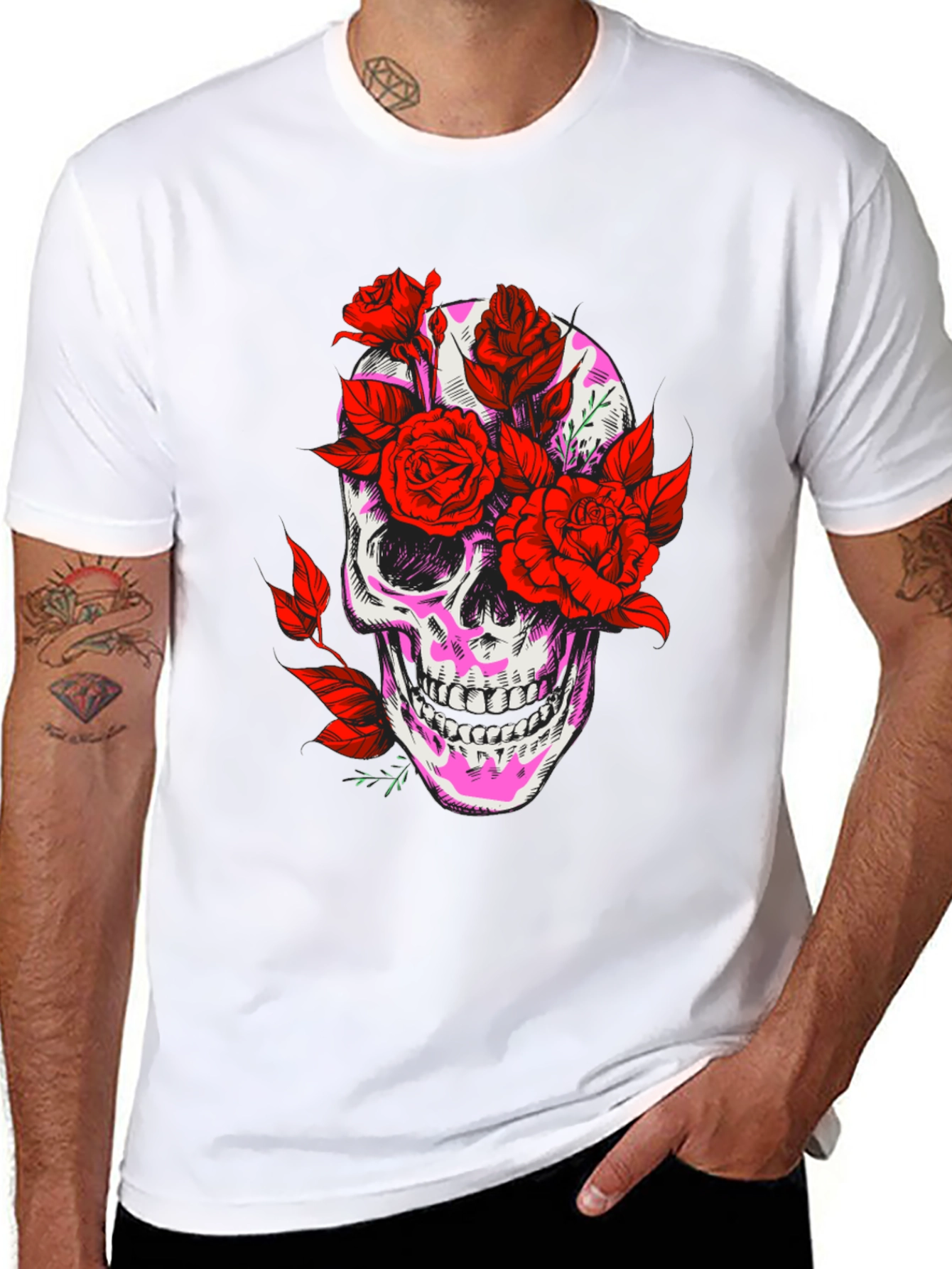 Skull & Roses Graphic Tee - Edgy Streetwear