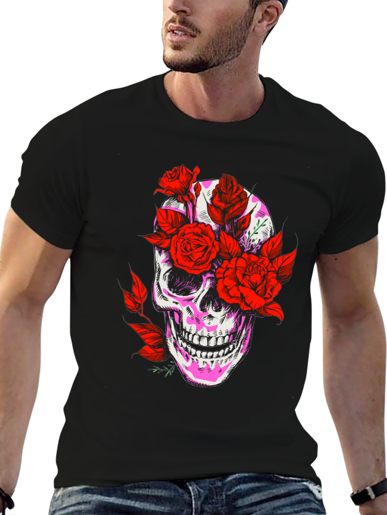 Skull & Roses Graphic Tee - Edgy Streetwear