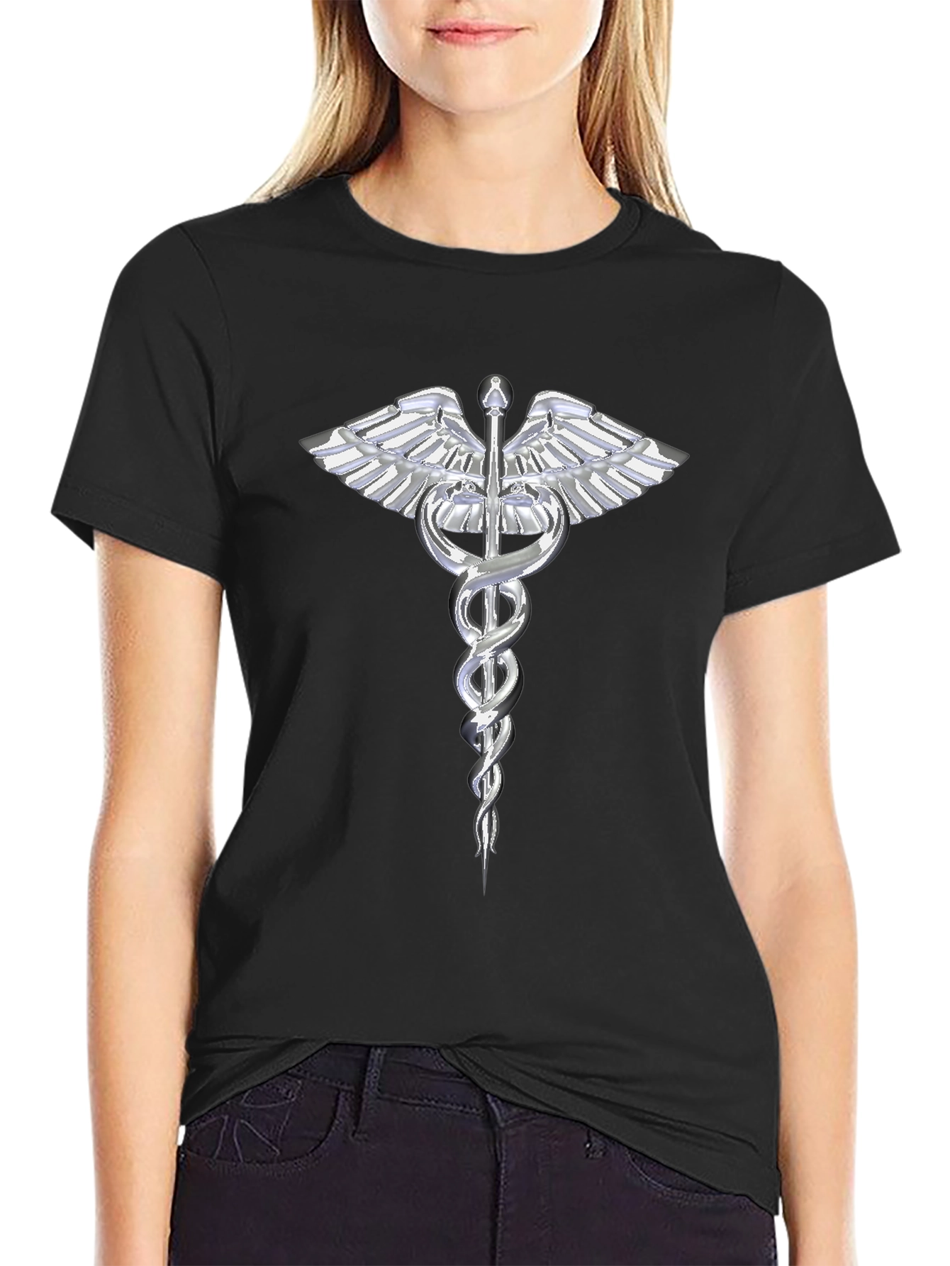 Caduceus T-Shirt - Medical Symbol Black Tee