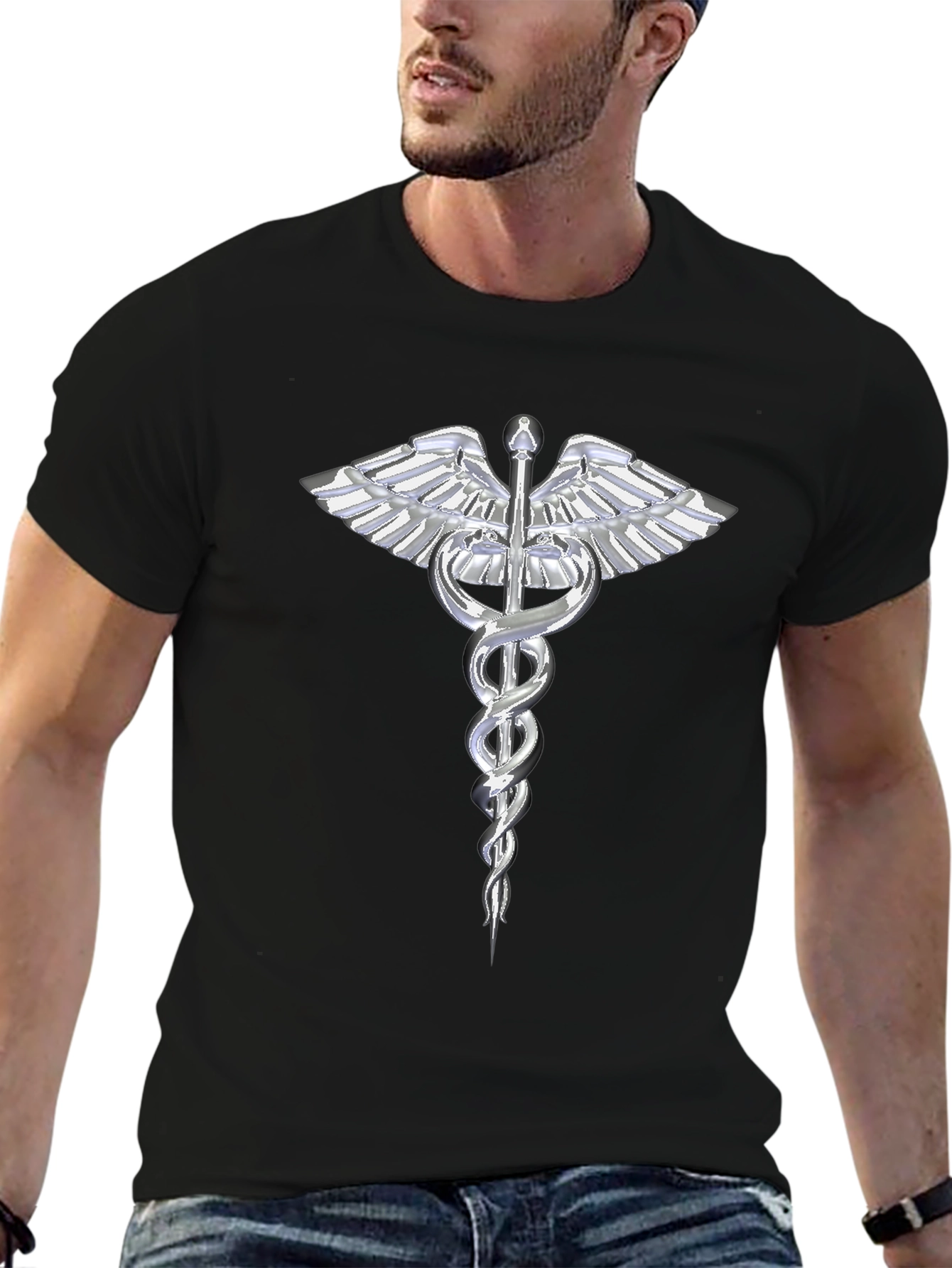 Caduceus T-Shirt - Medical Symbol Black Tee