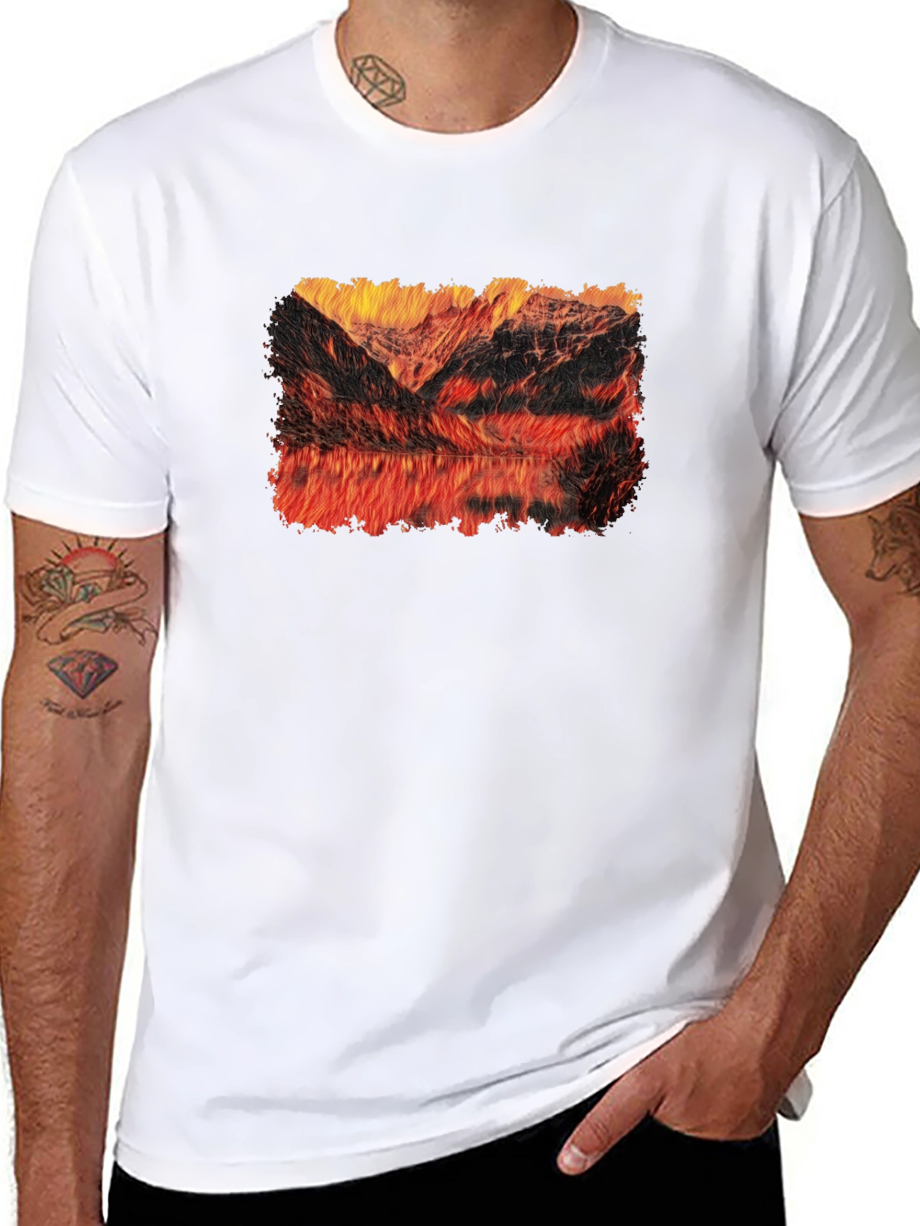 Mountain Lake T-Shirt - Fiery Reflection