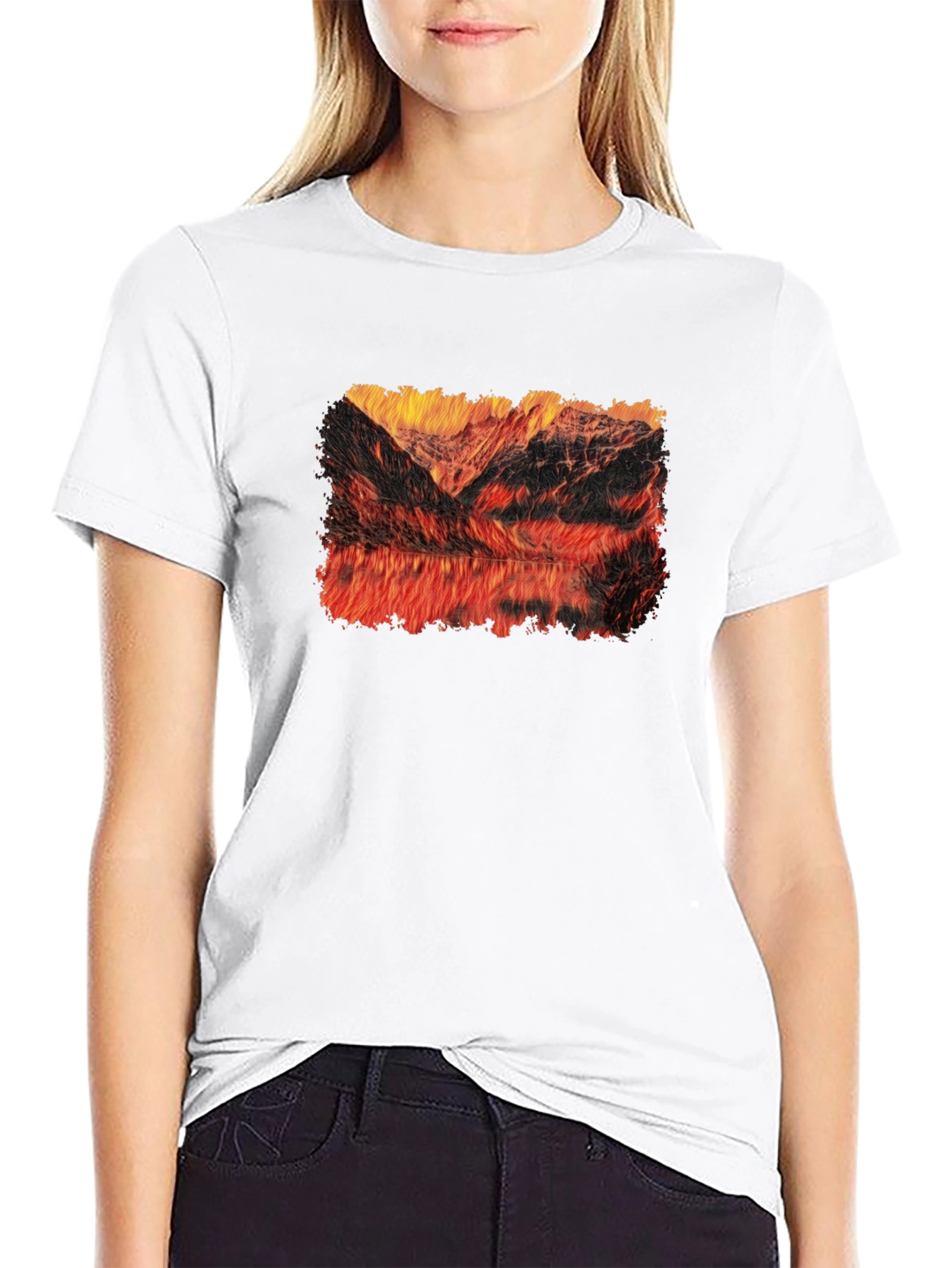 Mountain Lake T-Shirt - Fiery Reflection