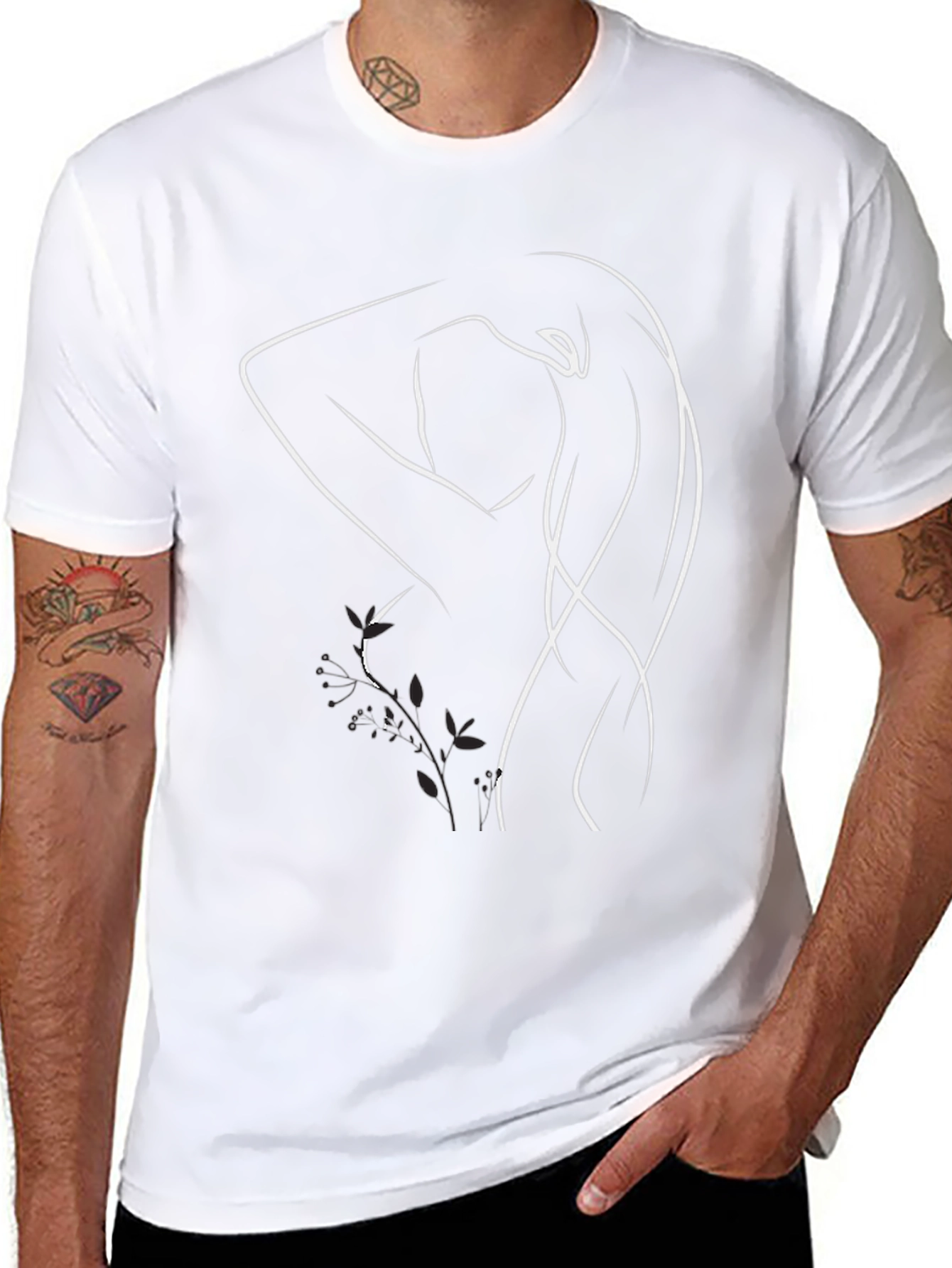 Minimalist Woman Line Art Black T-Shirt