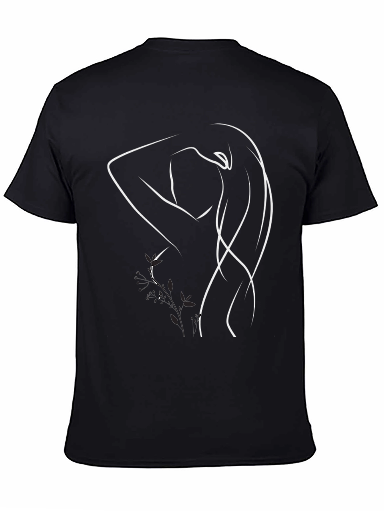 Minimalist Woman Line Art Black T-Shirt