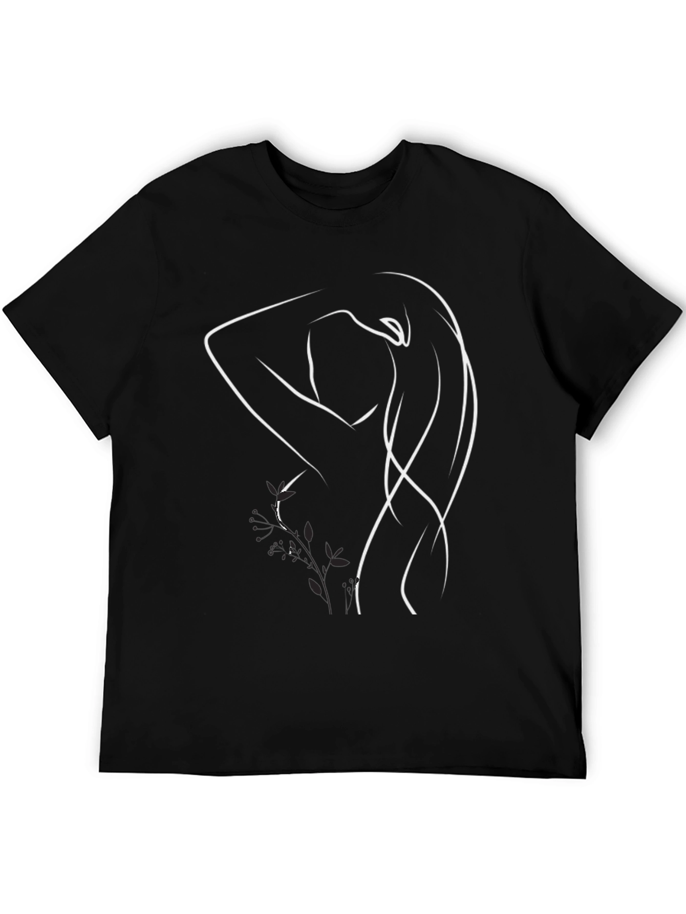 Minimalist Woman Line Art Black T-Shirt