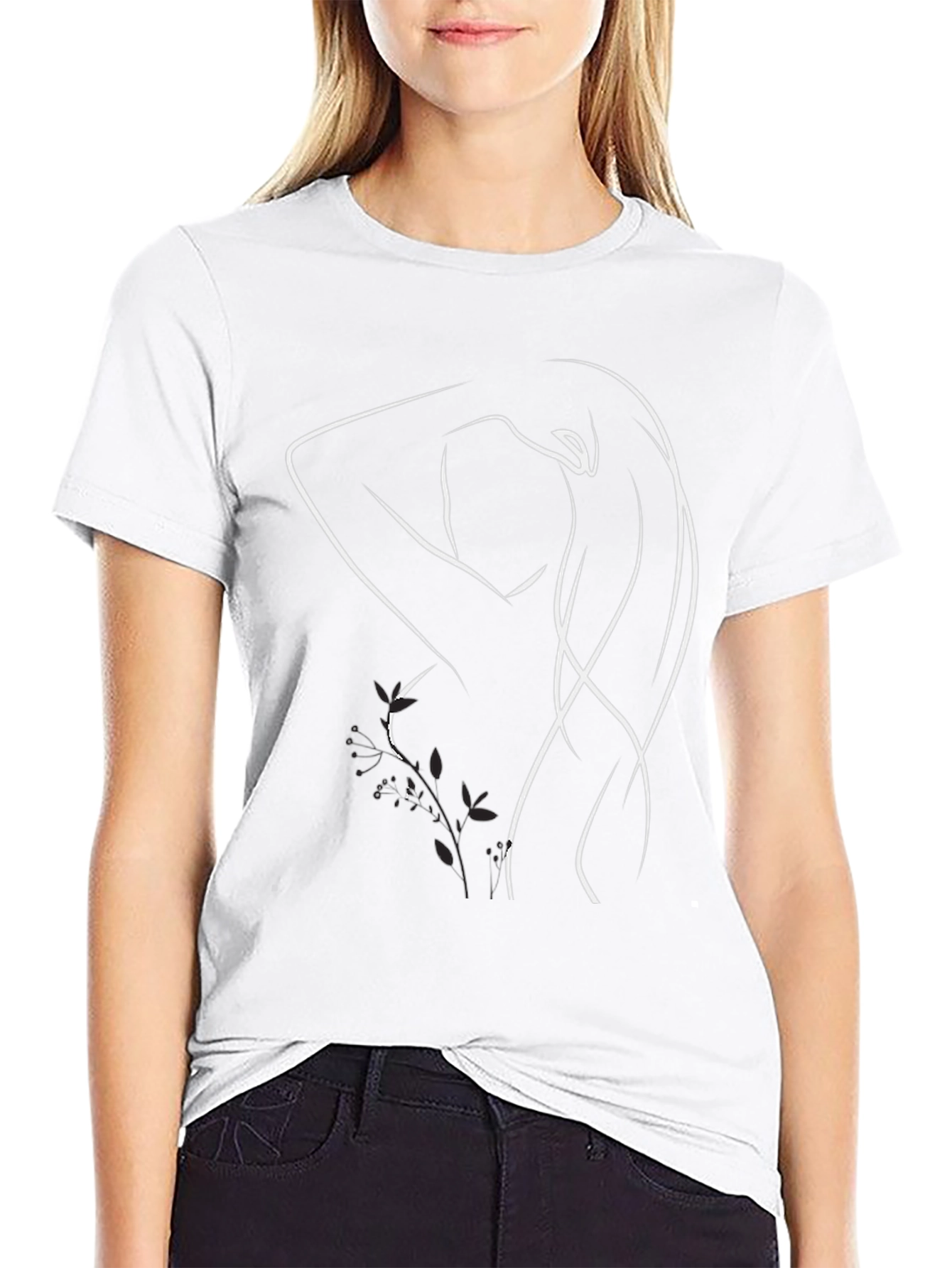 Minimalist Woman Line Art Black T-Shirt