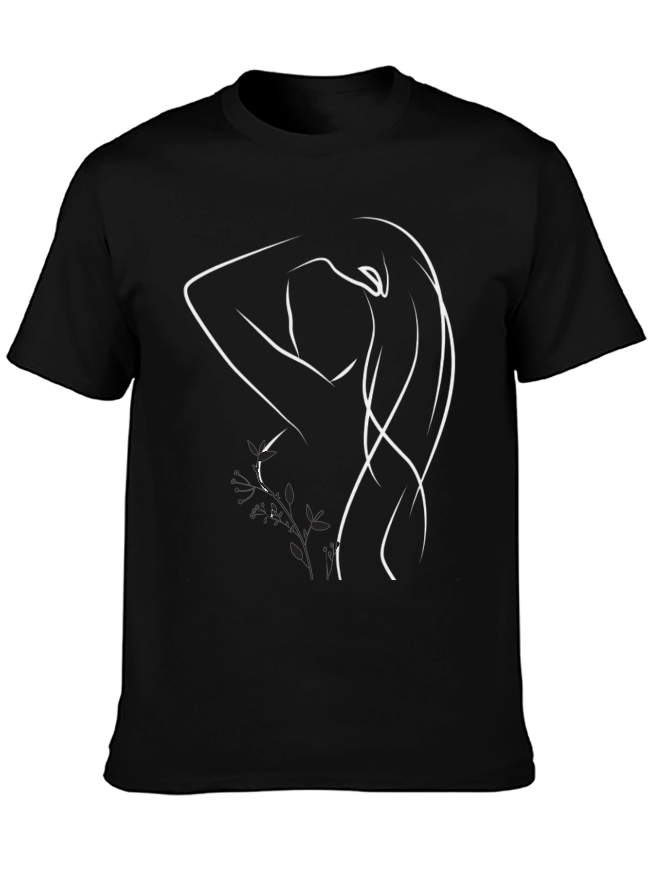 Minimalist Woman Line Art Black T-Shirt