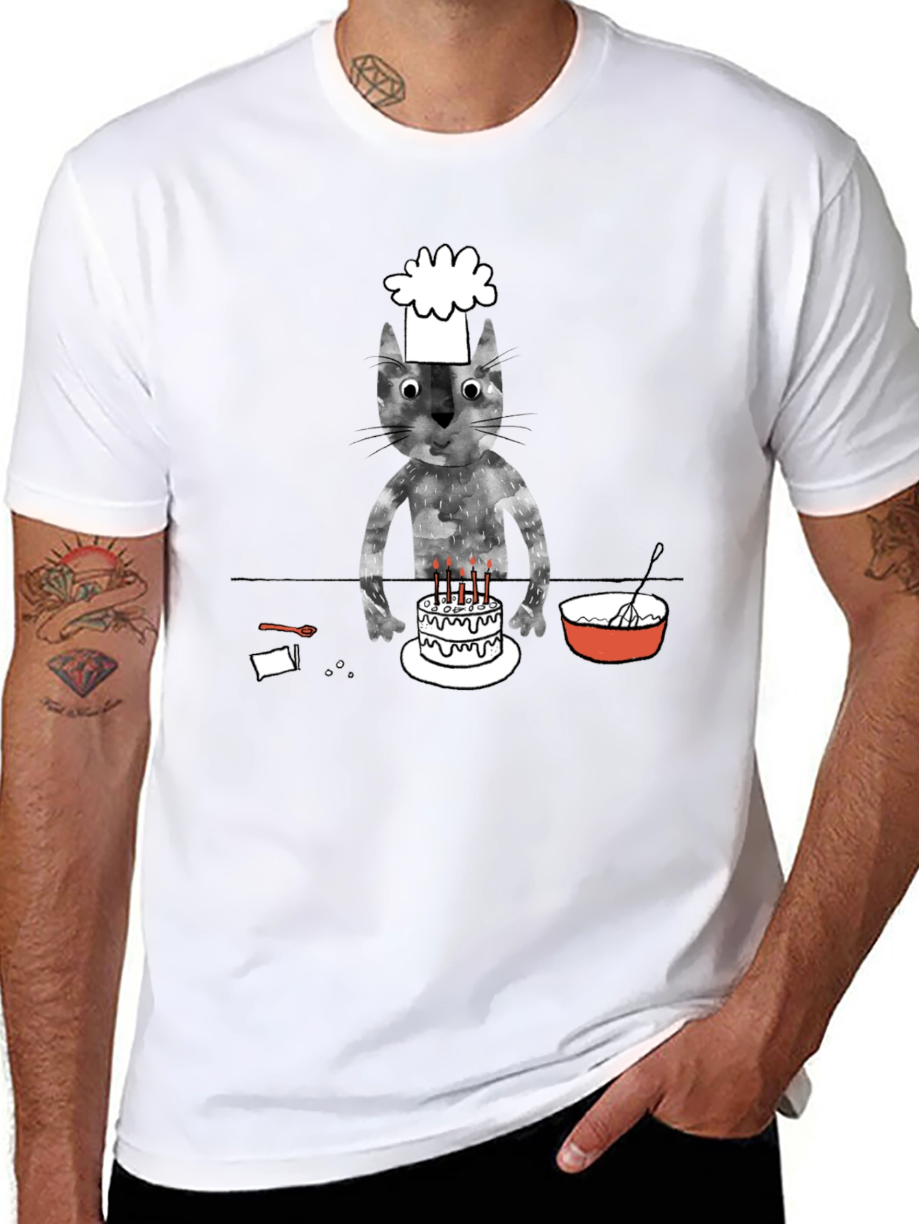 Chef Cat Birthday Cake T-Shirt - Black