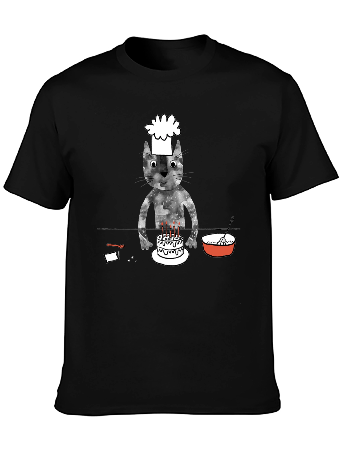 Chef Cat Birthday Cake T-Shirt - Black