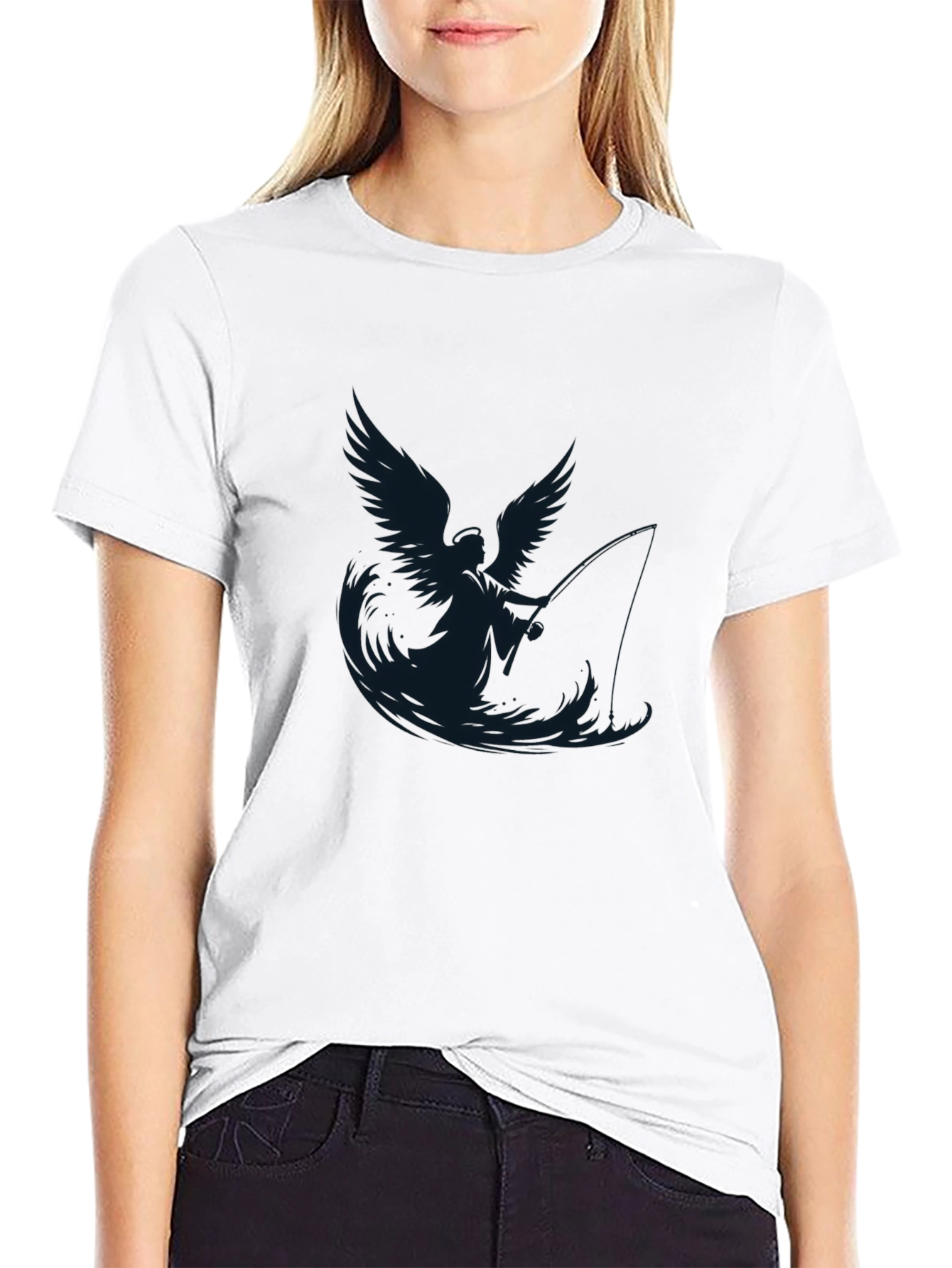 Angel Fisherman Graphic Black T-Shirt