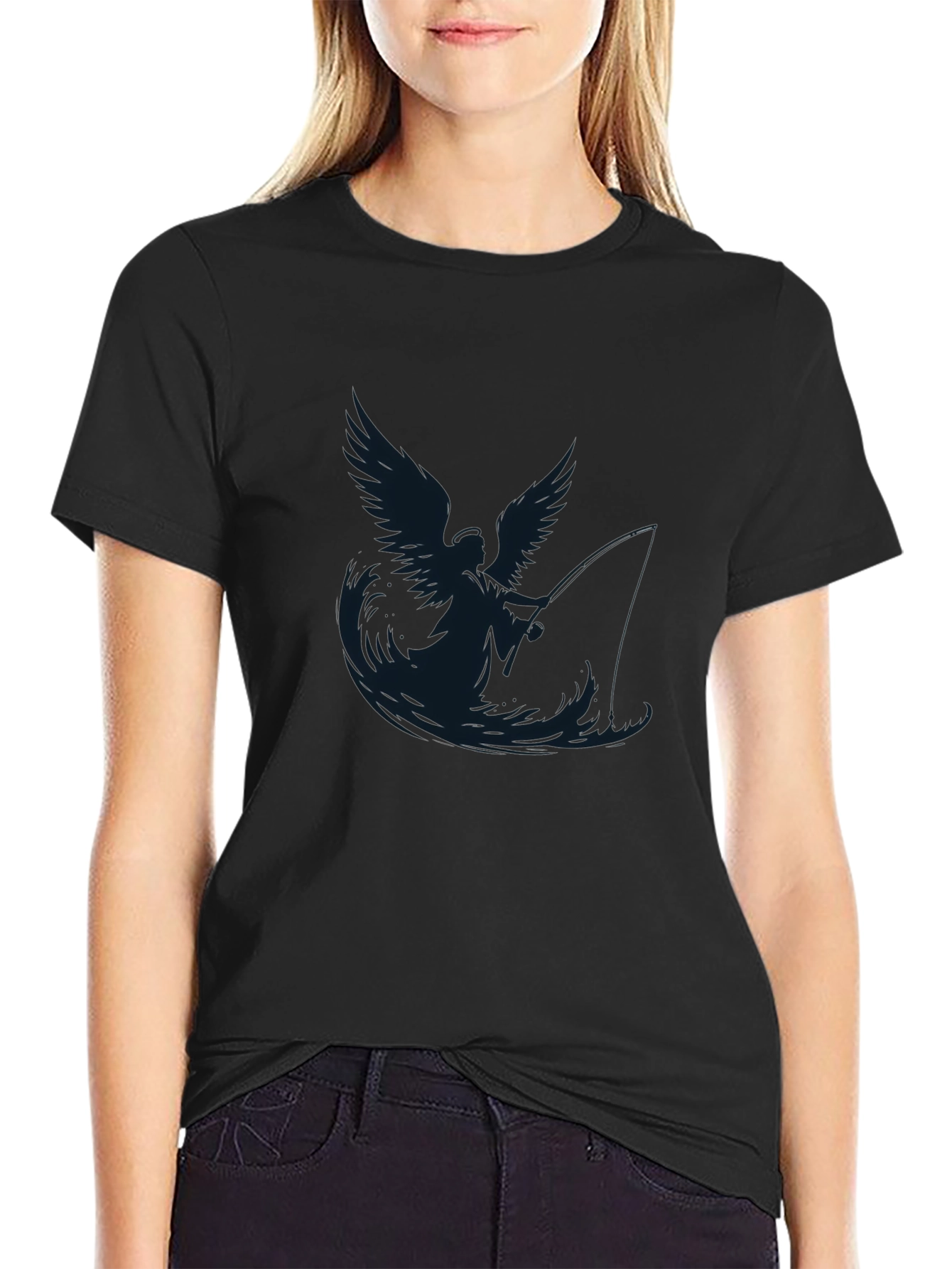 Angel Fisherman Graphic Black T-Shirt