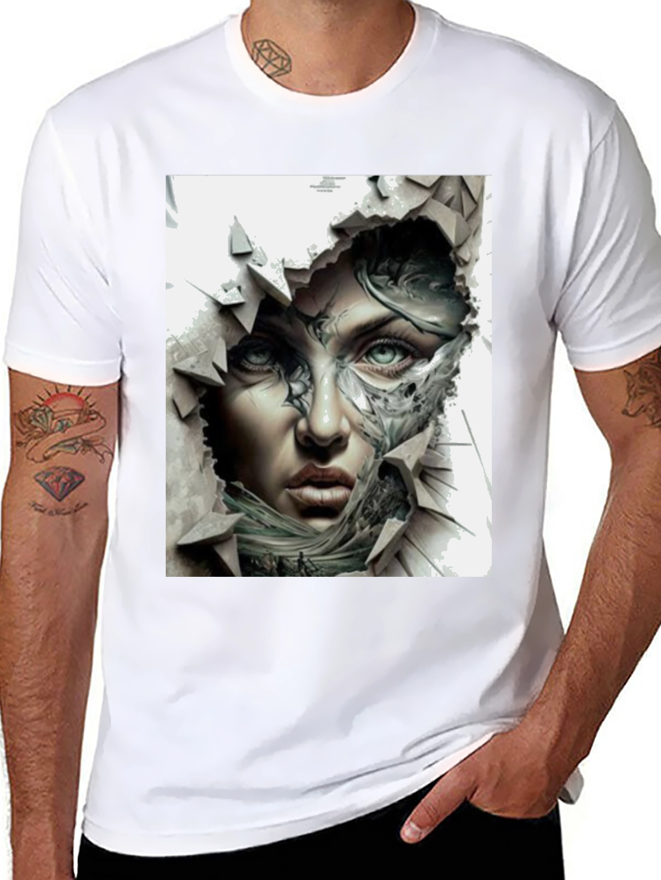 Artistic Woman Face Graphic Black T-Shirt