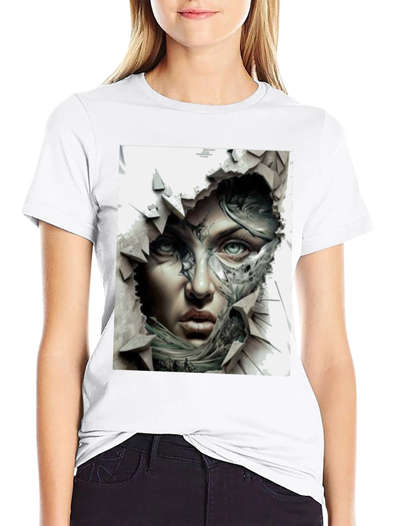Artistic Woman Face Graphic Black T-Shirt