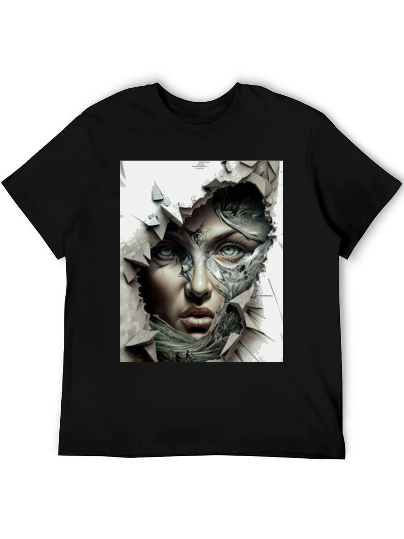 Artistic Woman Face Graphic Black T-Shirt