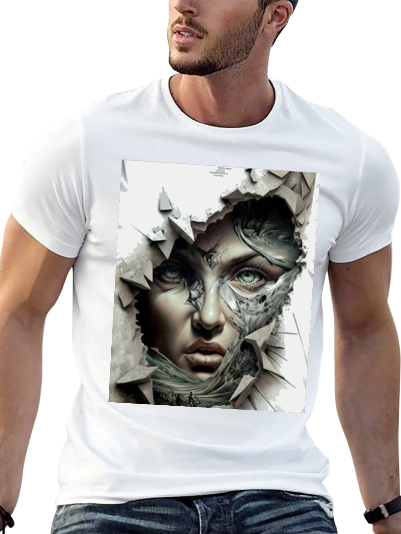 Artistic Woman Face Graphic Black T-Shirt