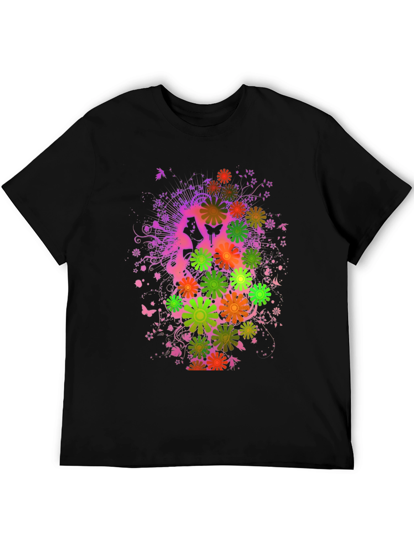Floral Butterfly Graphic Tee - Black Cotton Blend