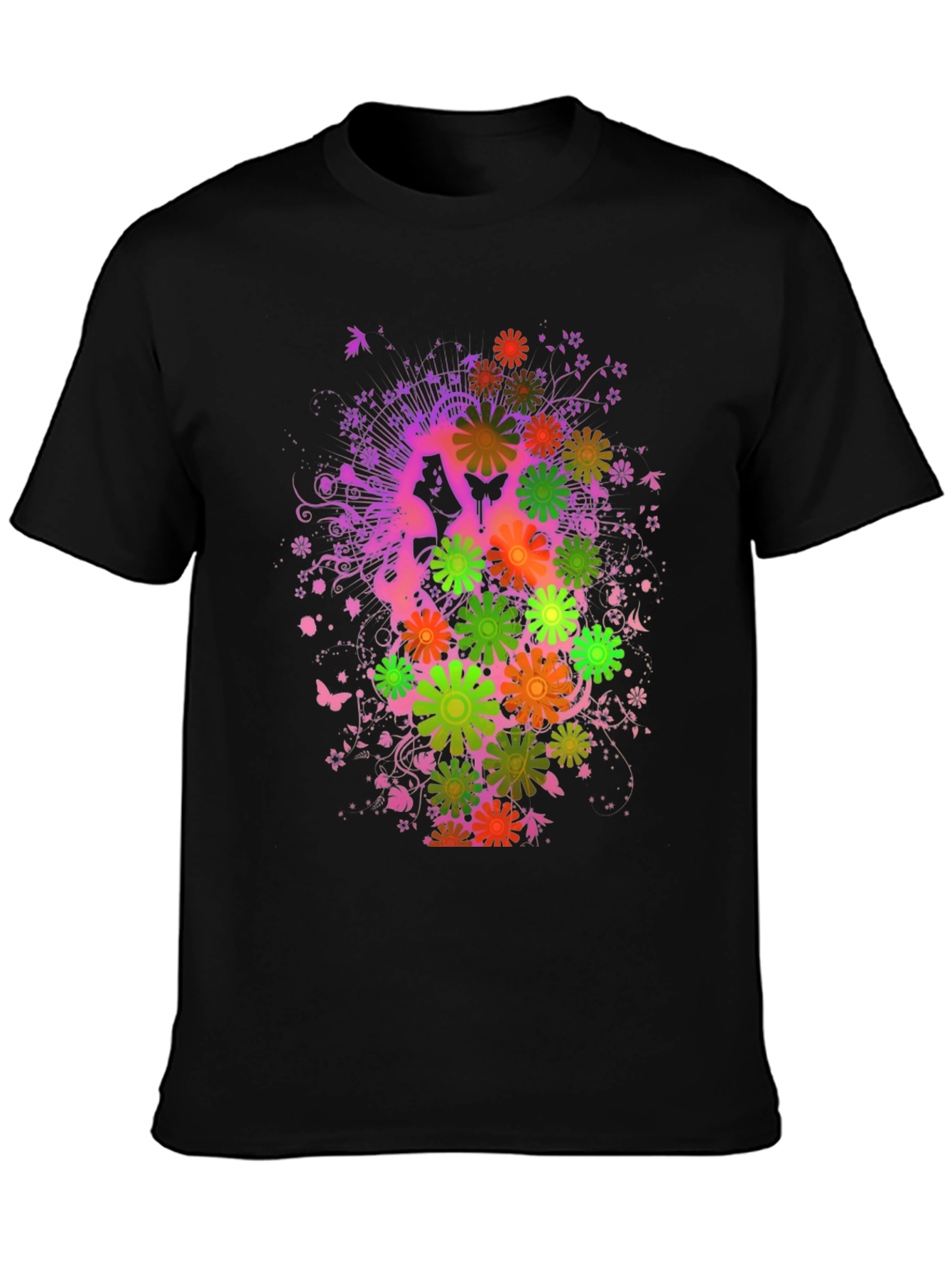 Floral Butterfly Graphic Tee - Black Cotton Blend