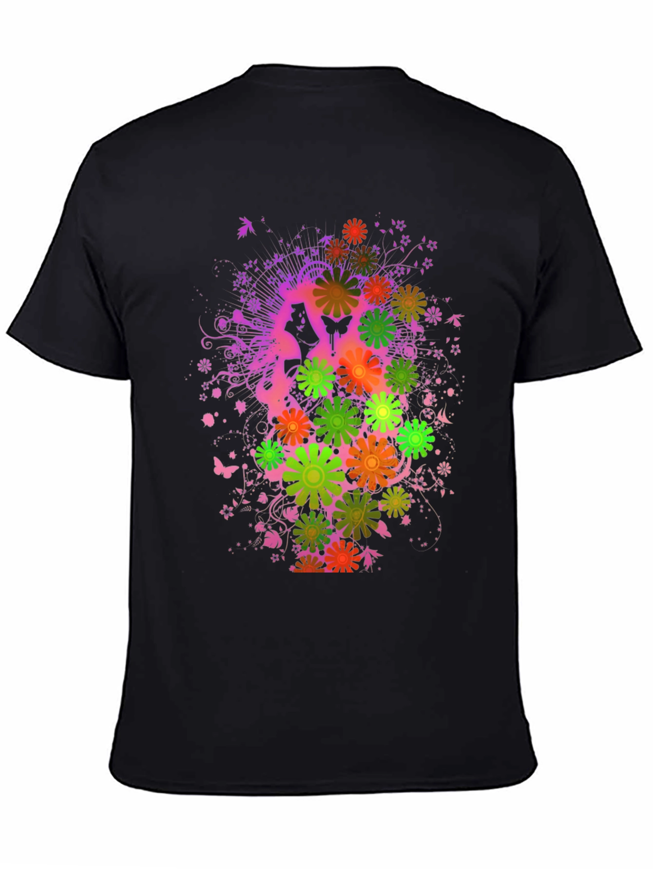 Floral Butterfly Graphic Tee - Black Cotton Blend