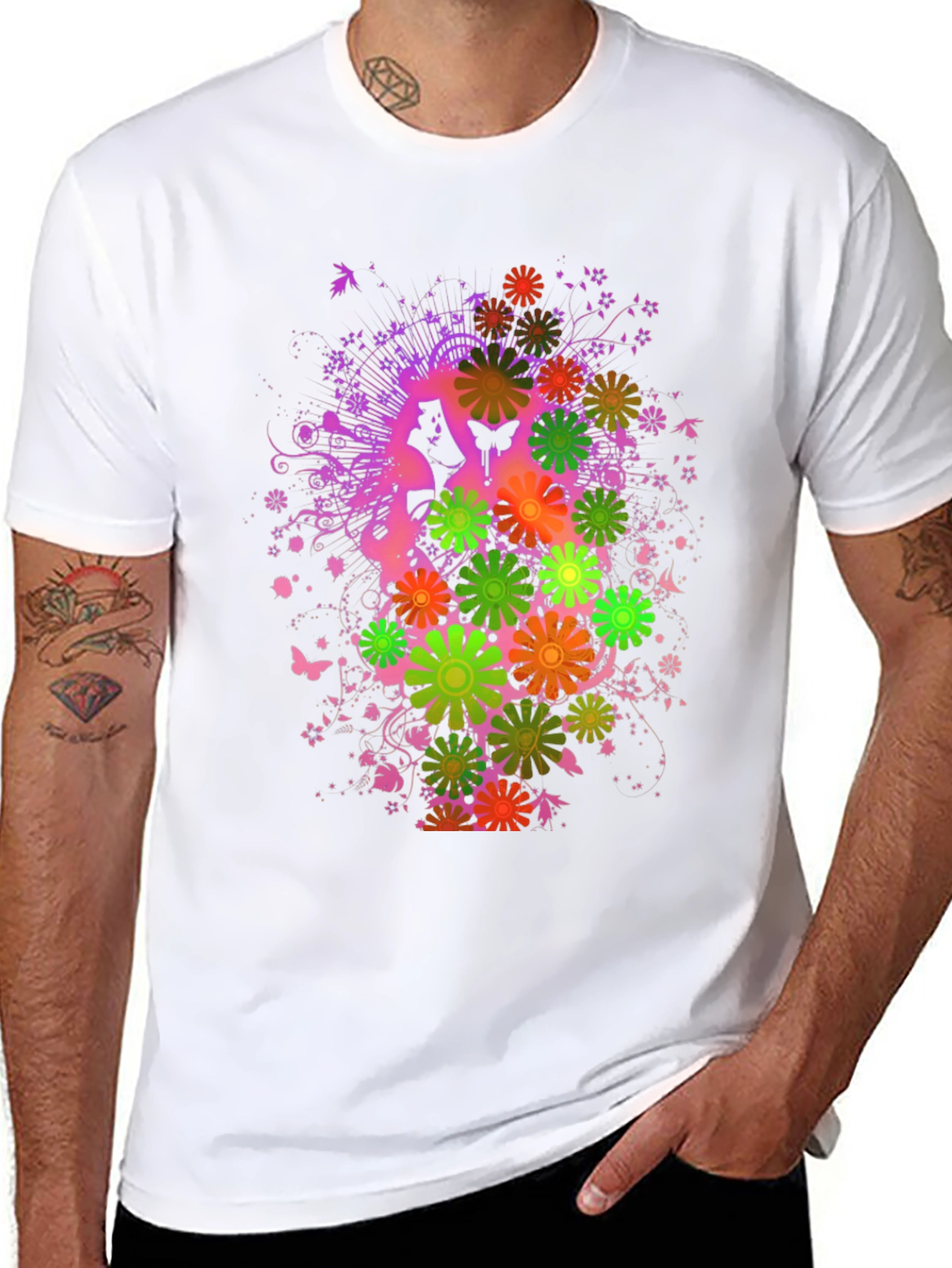 Floral Butterfly Graphic Tee - Black Cotton Blend