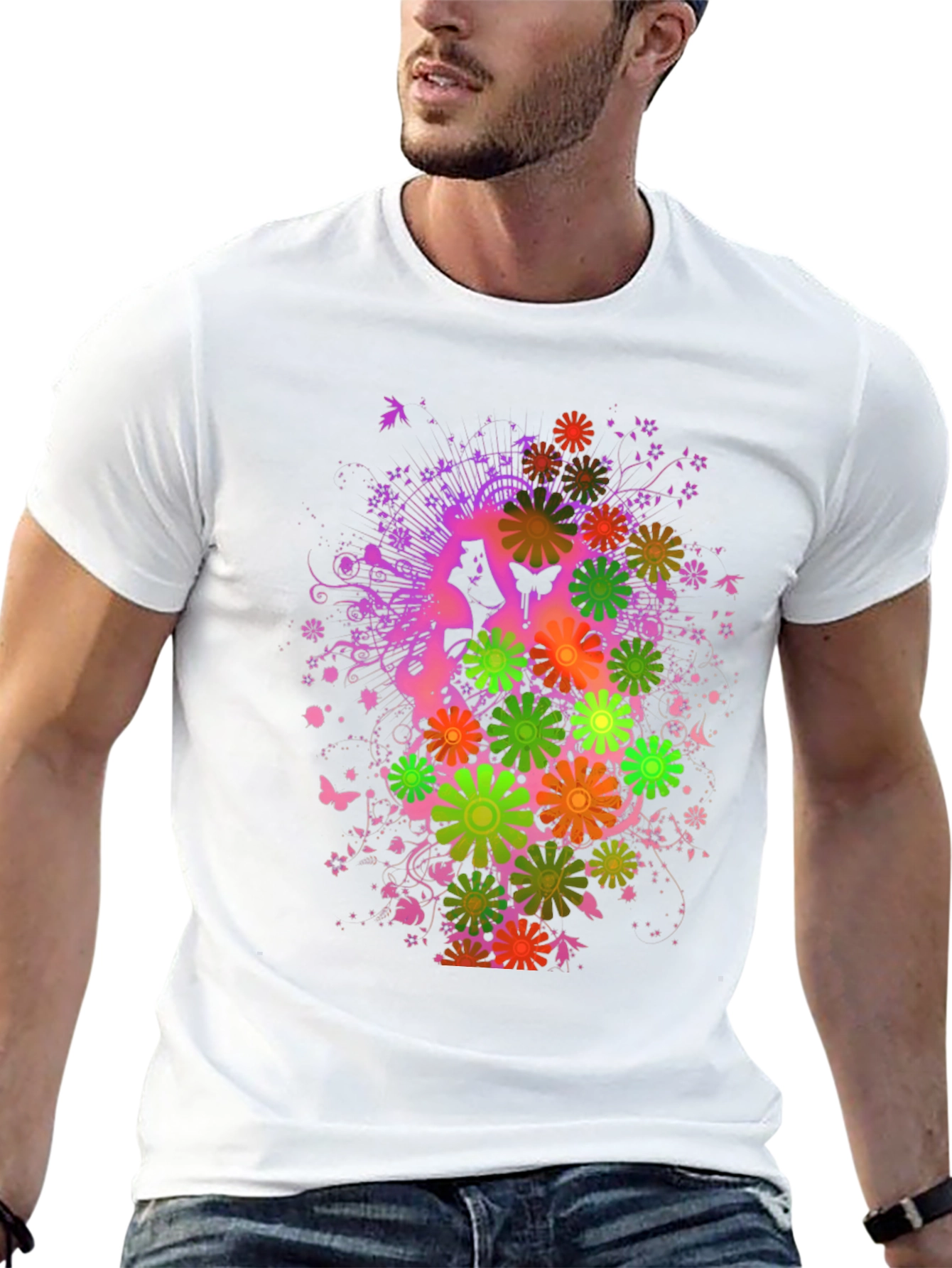 Floral Butterfly Graphic Tee - Black Cotton Blend