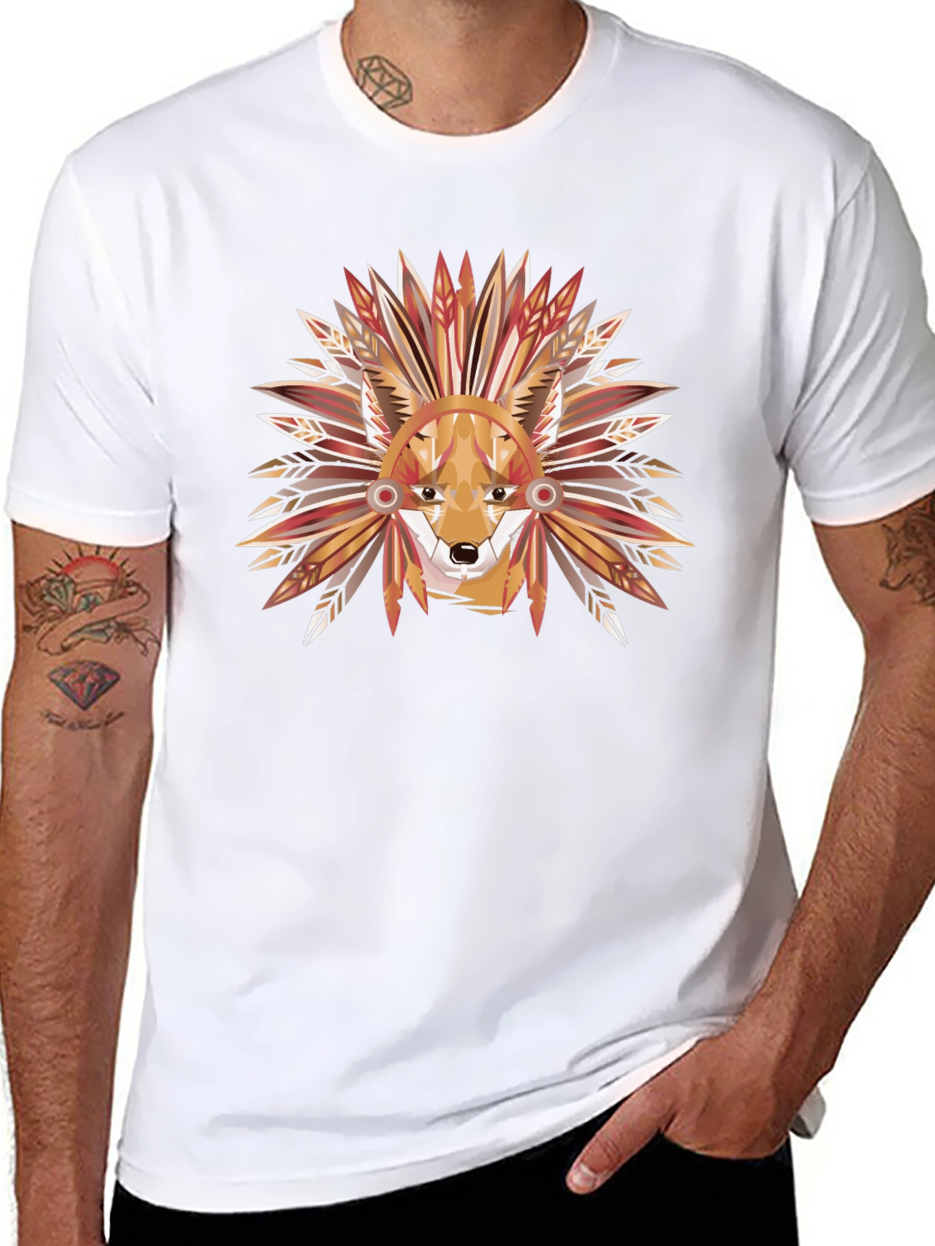 Geometric Fox Headdress Graphic Tee