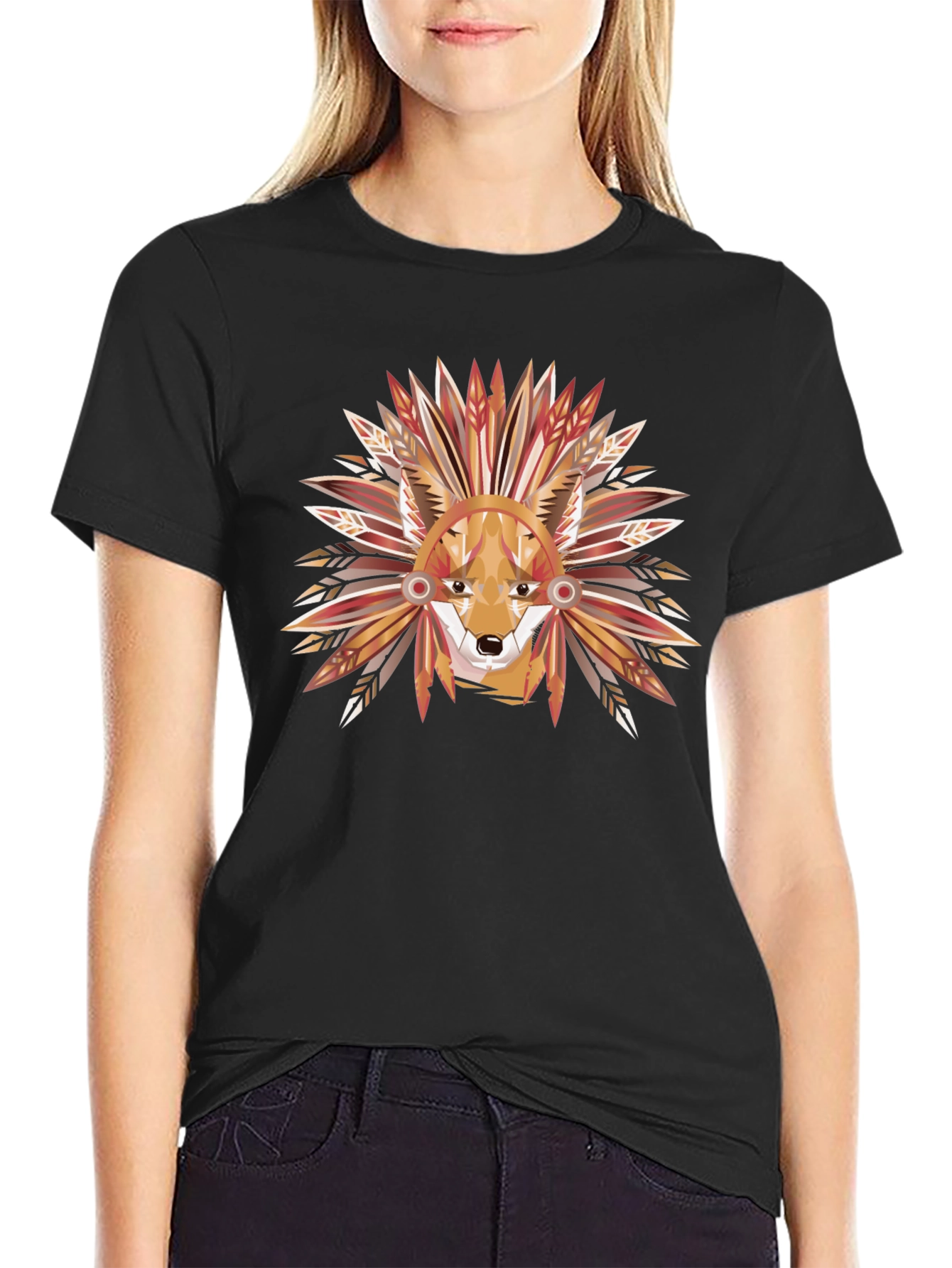Geometric Fox Headdress Graphic Tee