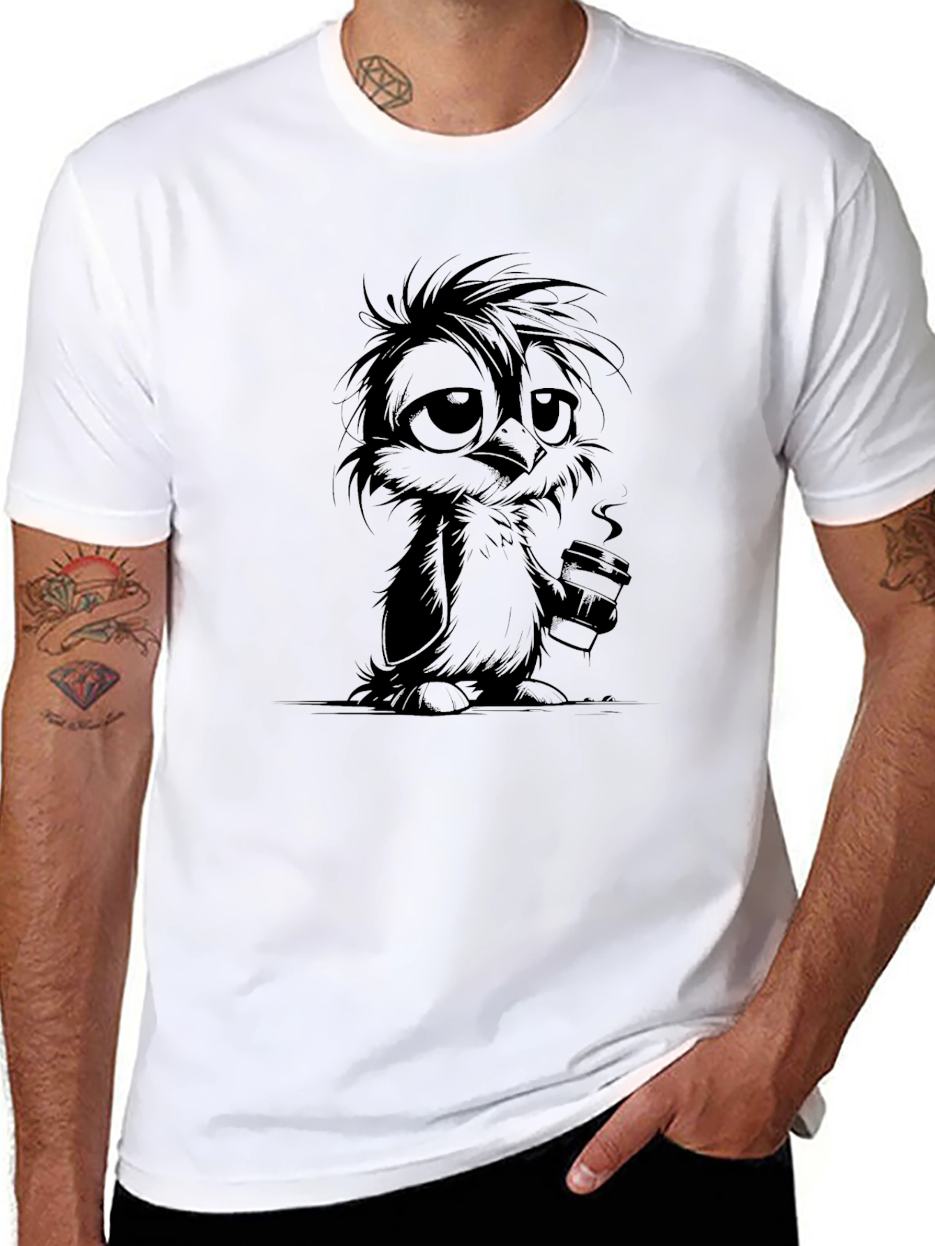 Coffee Owl Graphic T-Shirt - Soft Cotton Blend