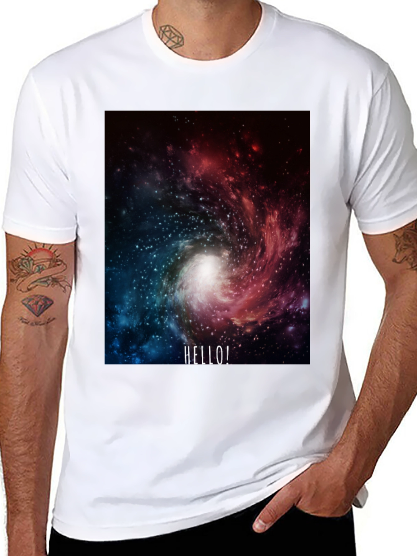 Galaxy Hello! Black Graphic T-Shirt
