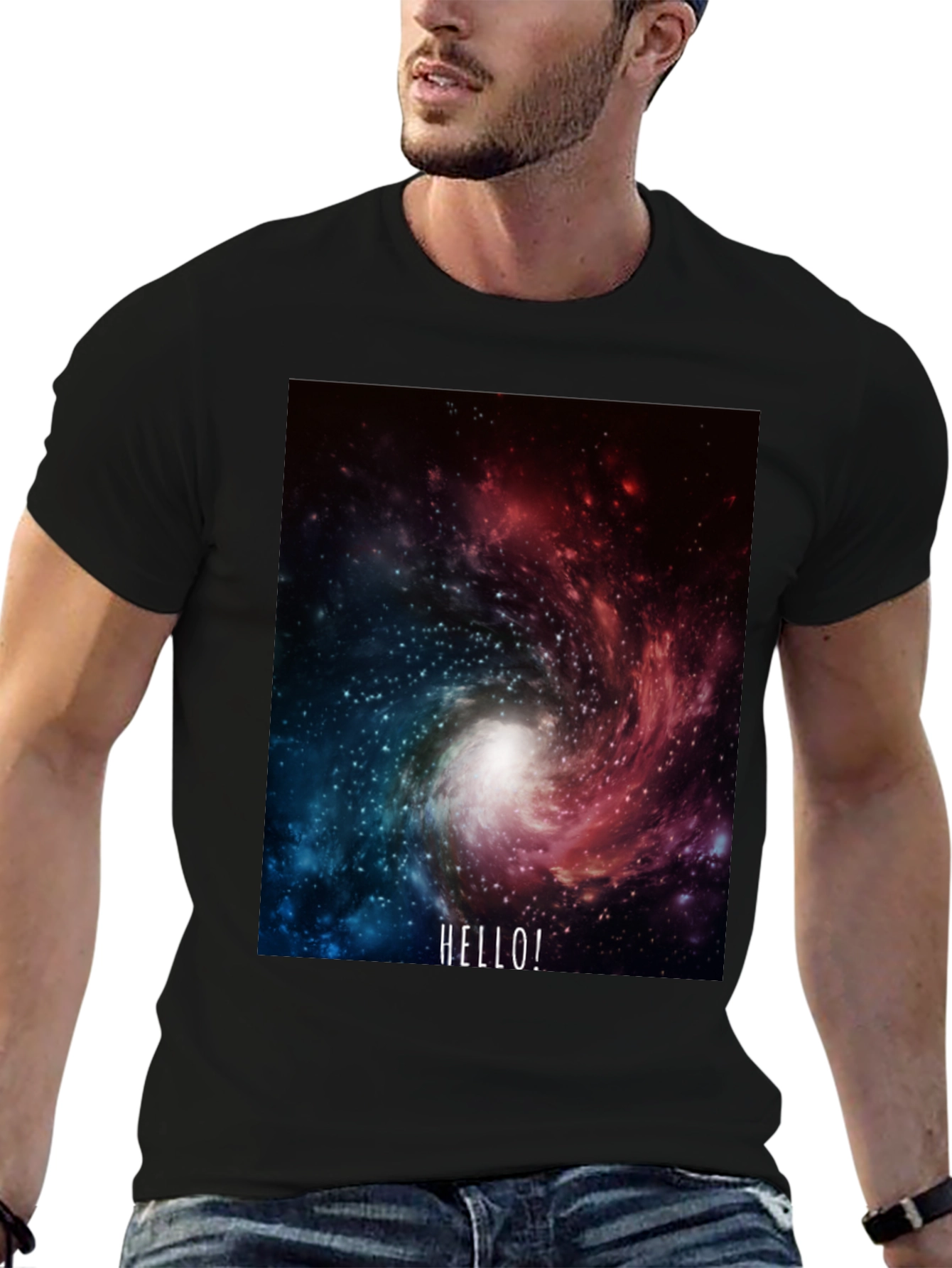 Galaxy Hello! Black Graphic T-Shirt
