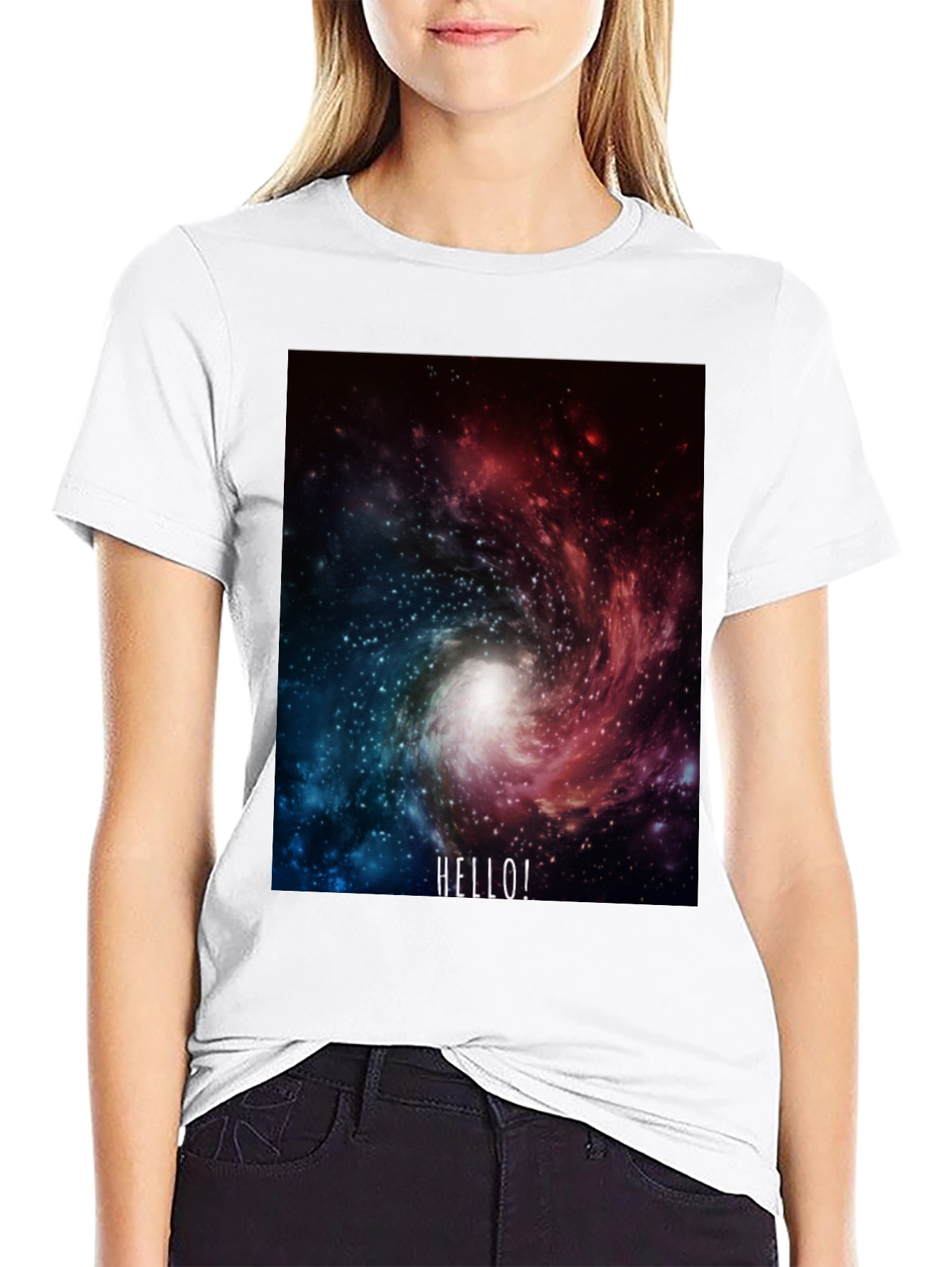Galaxy Hello! Black Graphic T-Shirt