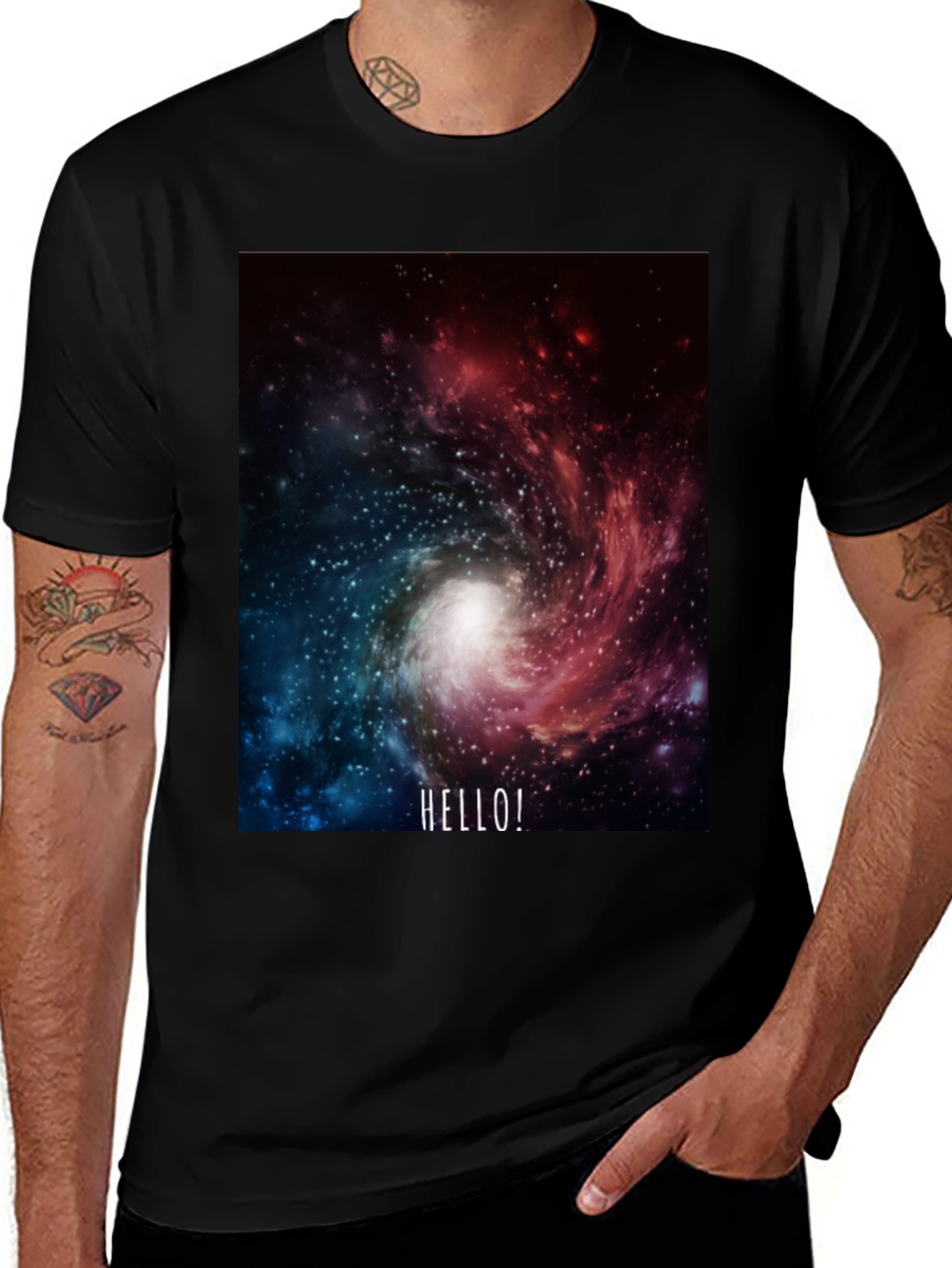 Galaxy Hello! Black Graphic T-Shirt