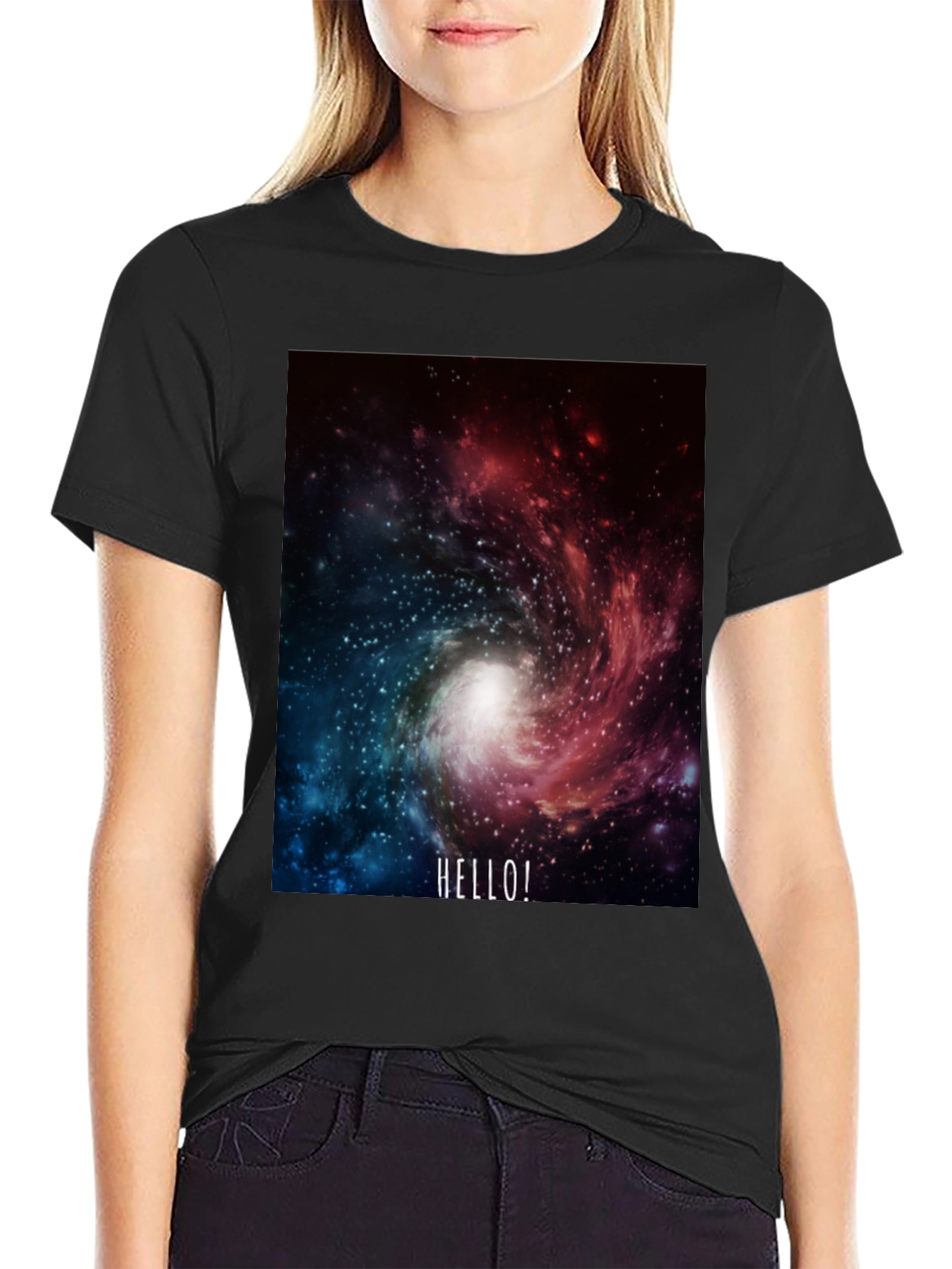 Galaxy Hello! Black Graphic T-Shirt