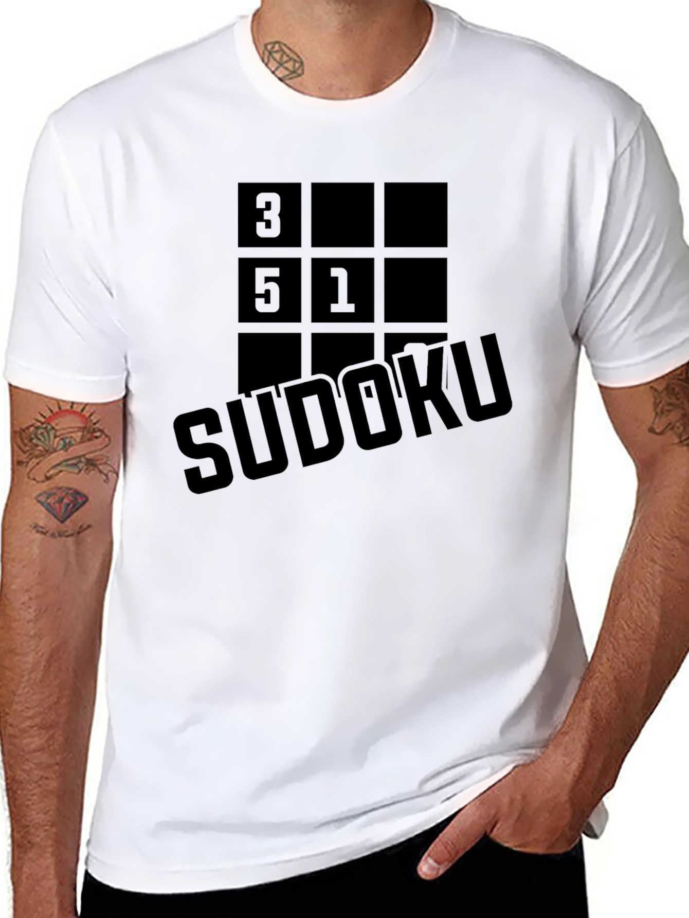 Sudoku Puzzle Graphic T-Shirt - Mens Black Casual Tee