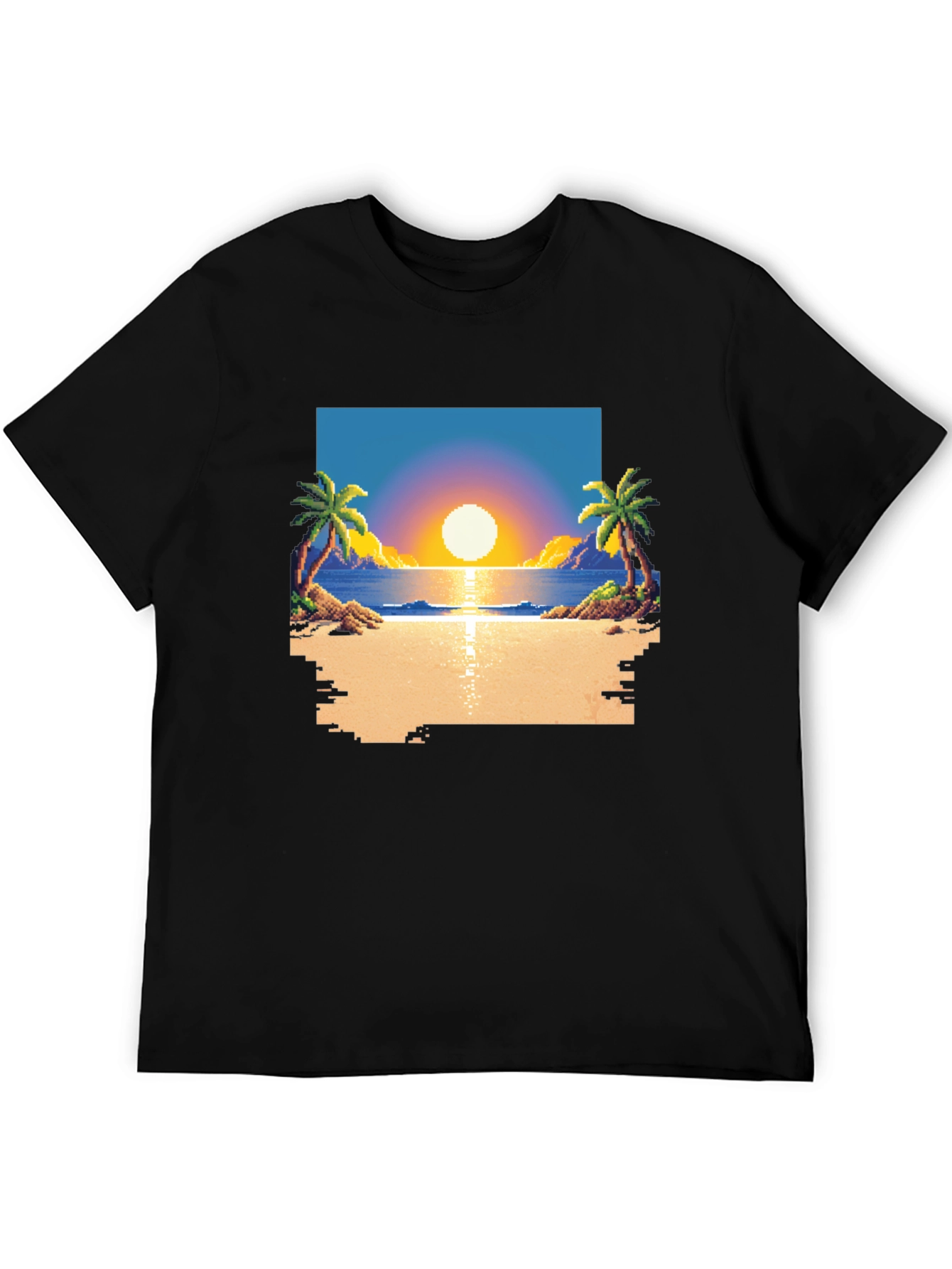 Pixel Sunset Beach T-Shirt - Retro Gaming Style