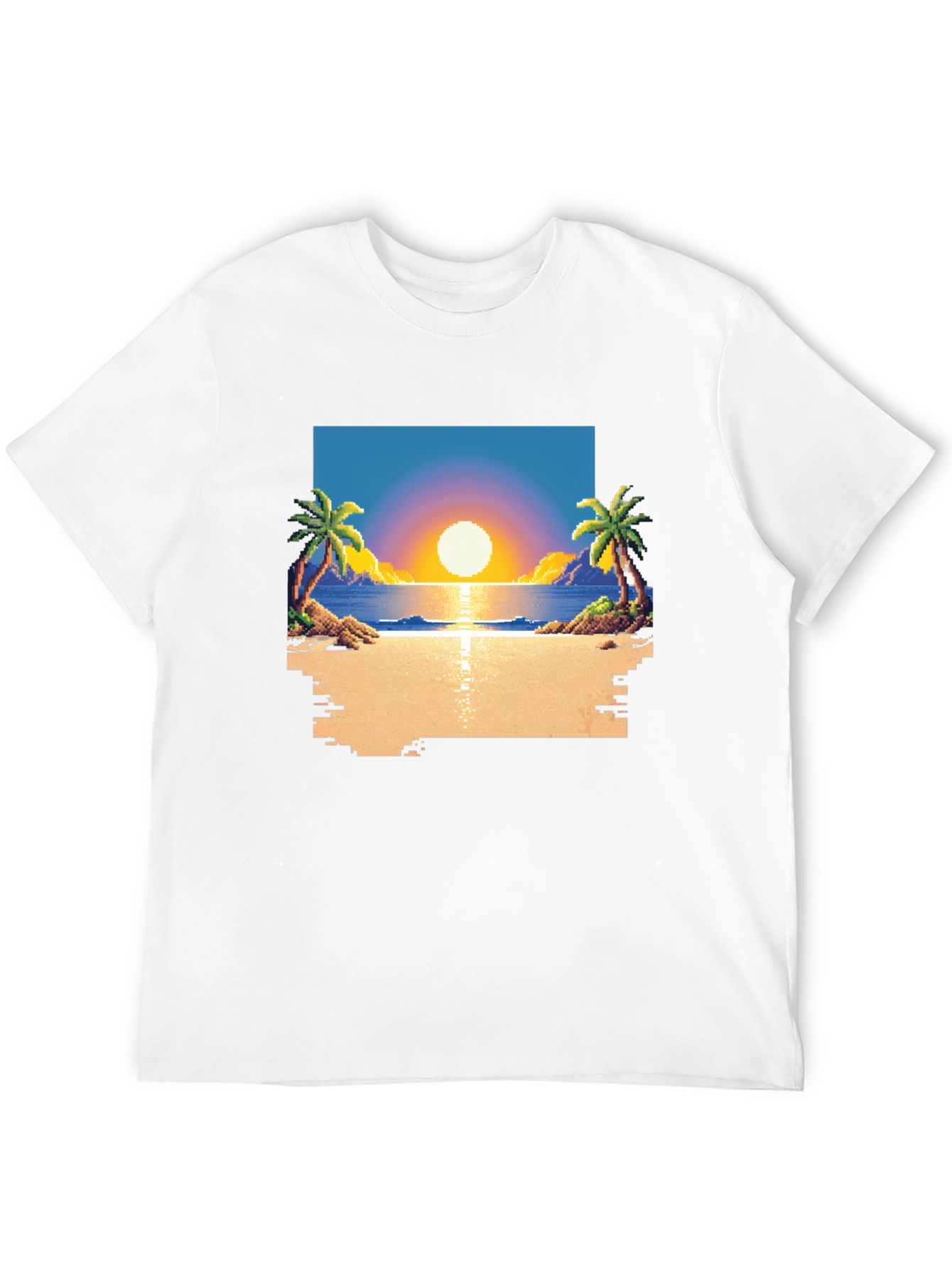 Pixel Sunset Beach T-Shirt - Retro Gaming Style