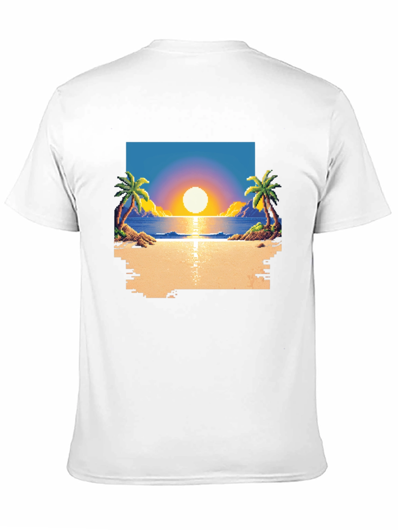 Pixel Sunset Beach T-Shirt - Retro Gaming Style