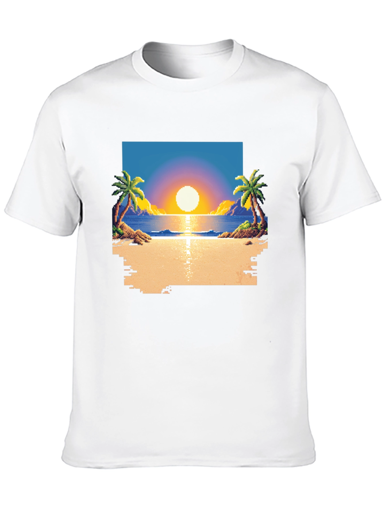 Pixel Sunset Beach T-Shirt - Retro Gaming Style