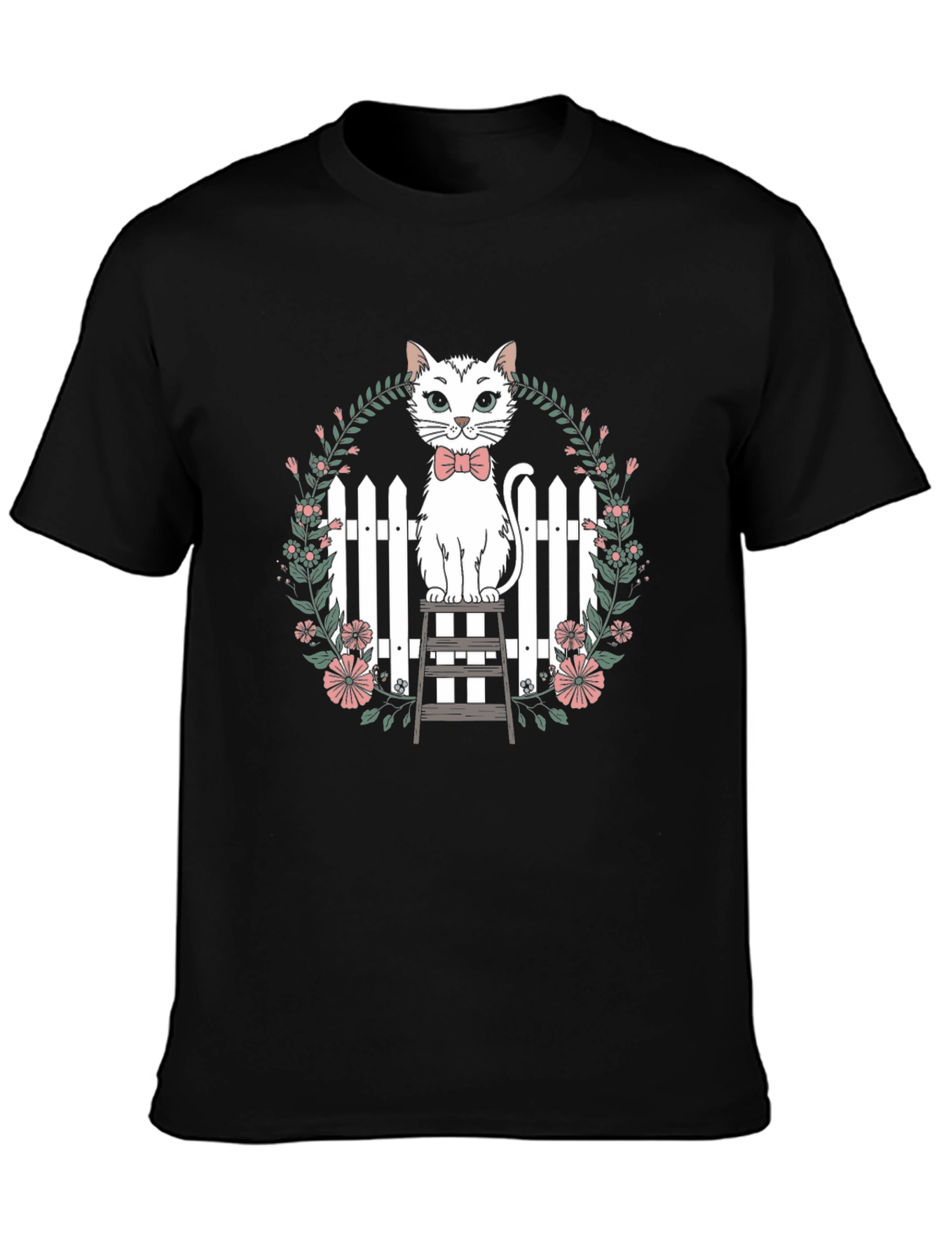 Cat Bowtie Floral Tee - Whimsical Comfort