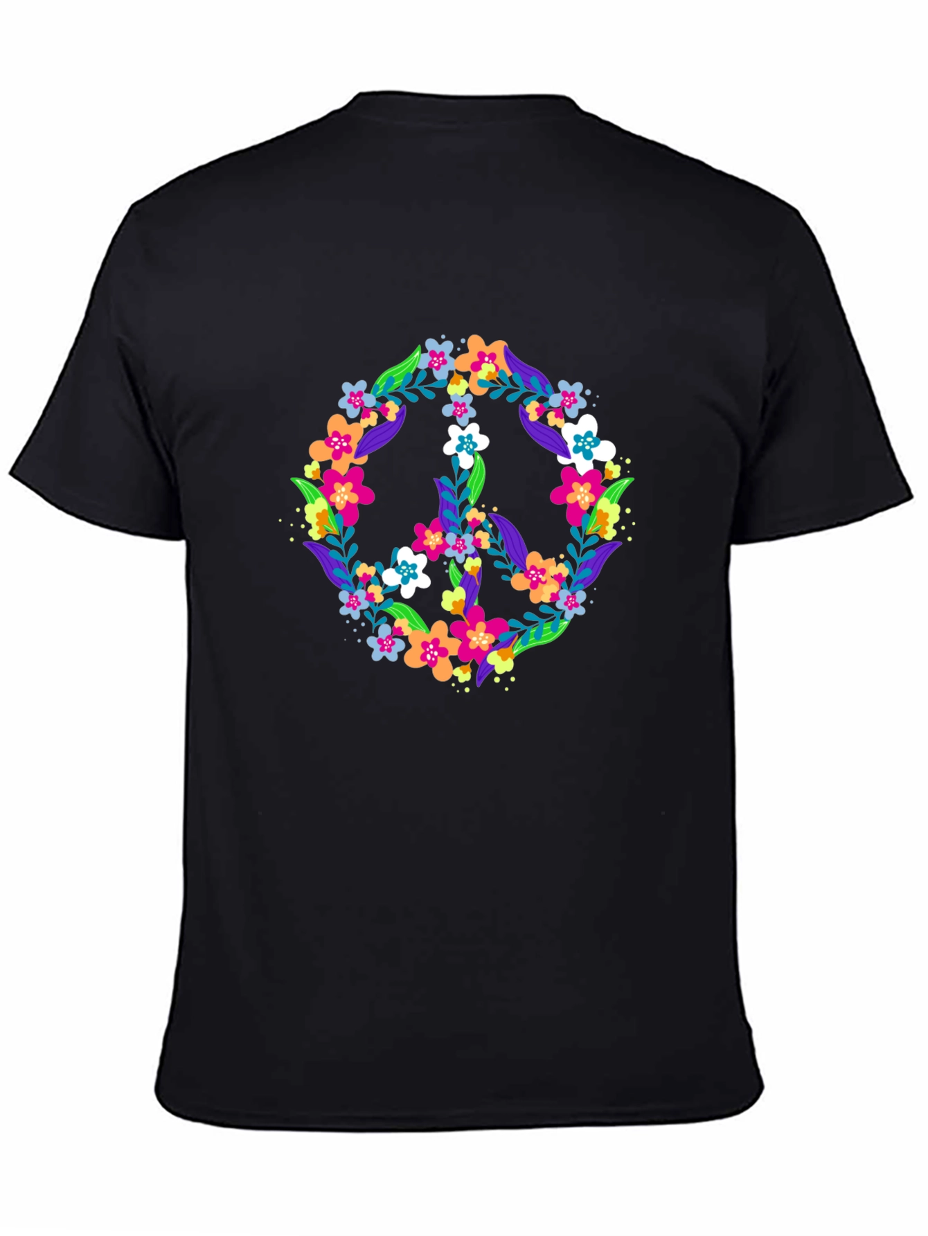 Floral Peace Sign Black T-Shirt