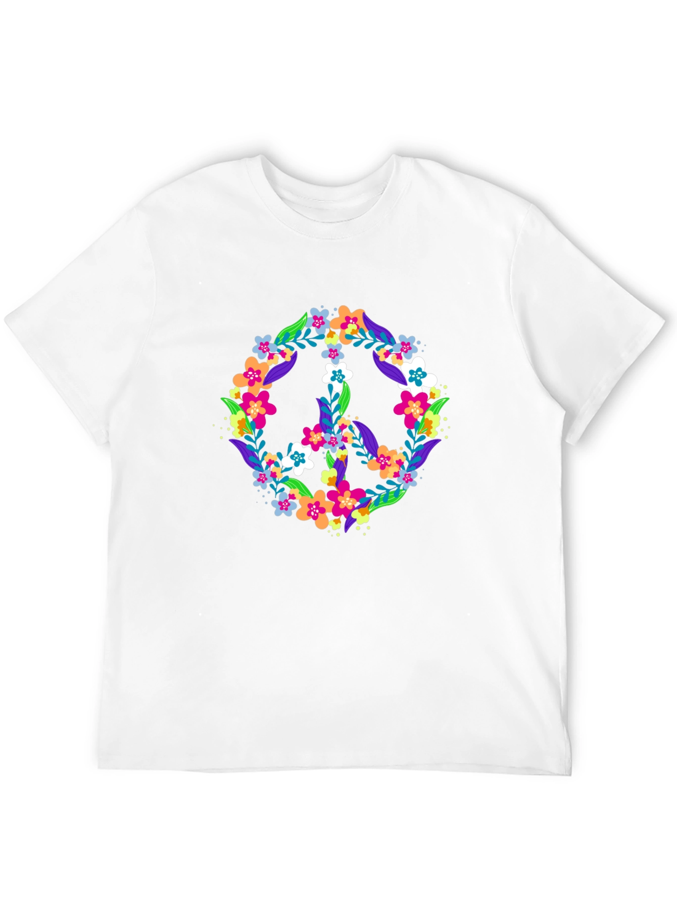 Floral Peace Sign Black T-Shirt