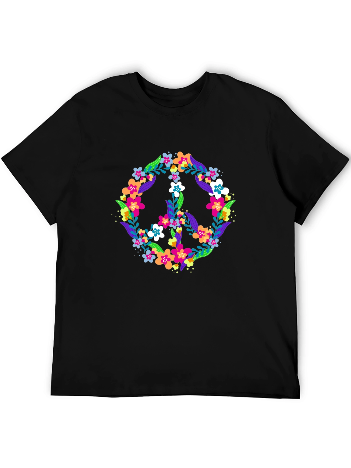 Floral Peace Sign Black T-Shirt