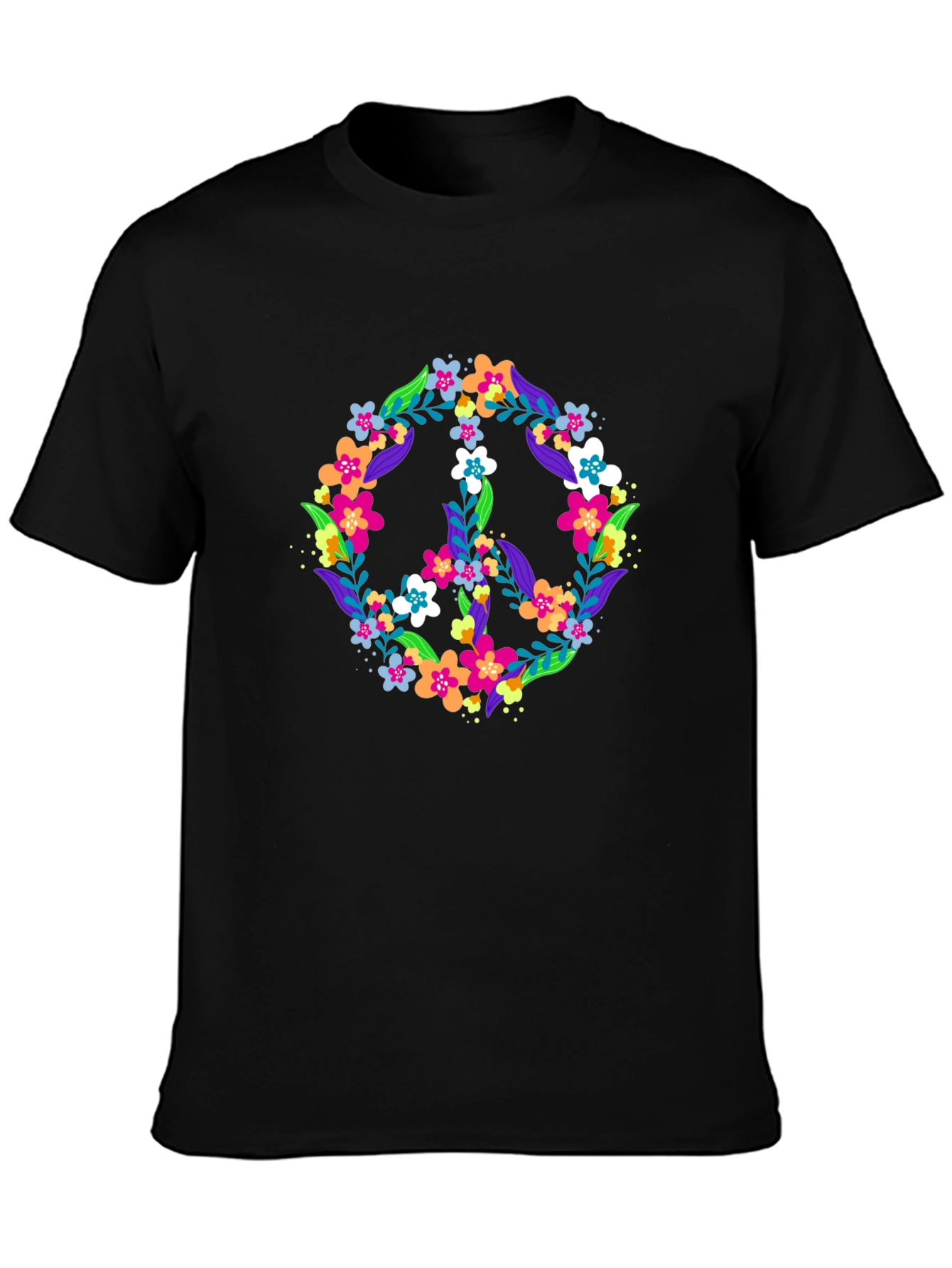 Floral Peace Sign Black T-Shirt