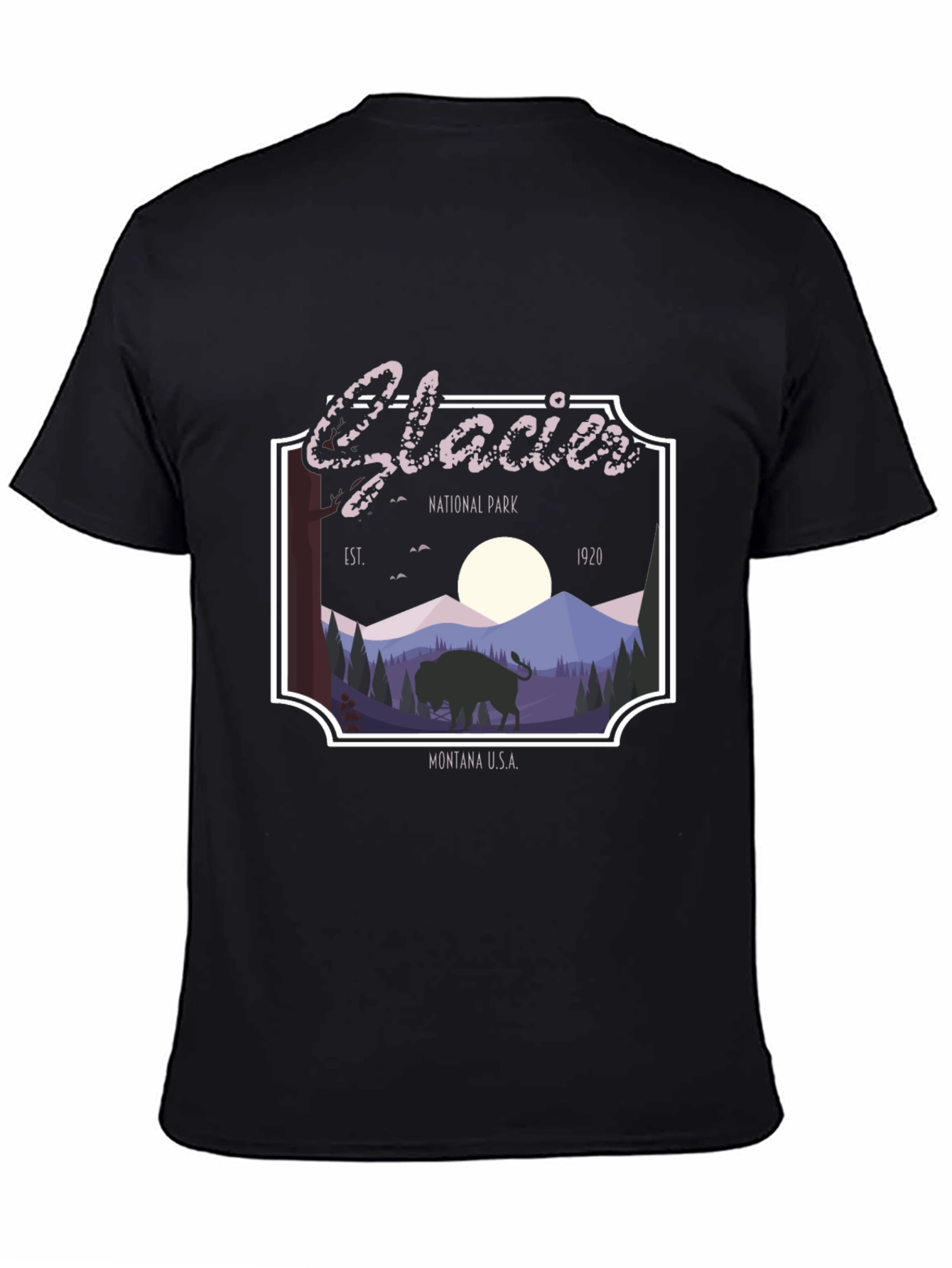 Glacier National Park Black Graphic T-Shirt