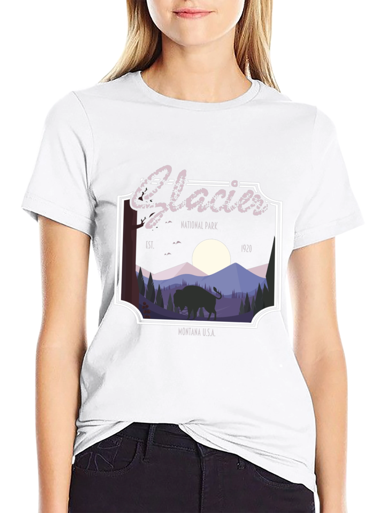 Glacier National Park Black Graphic T-Shirt