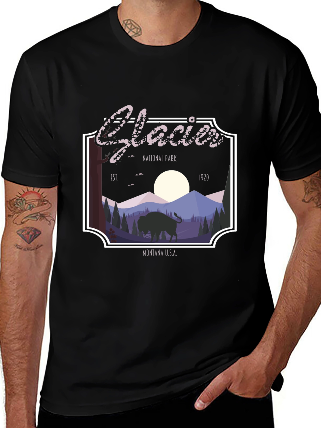 Glacier National Park Black Graphic T-Shirt