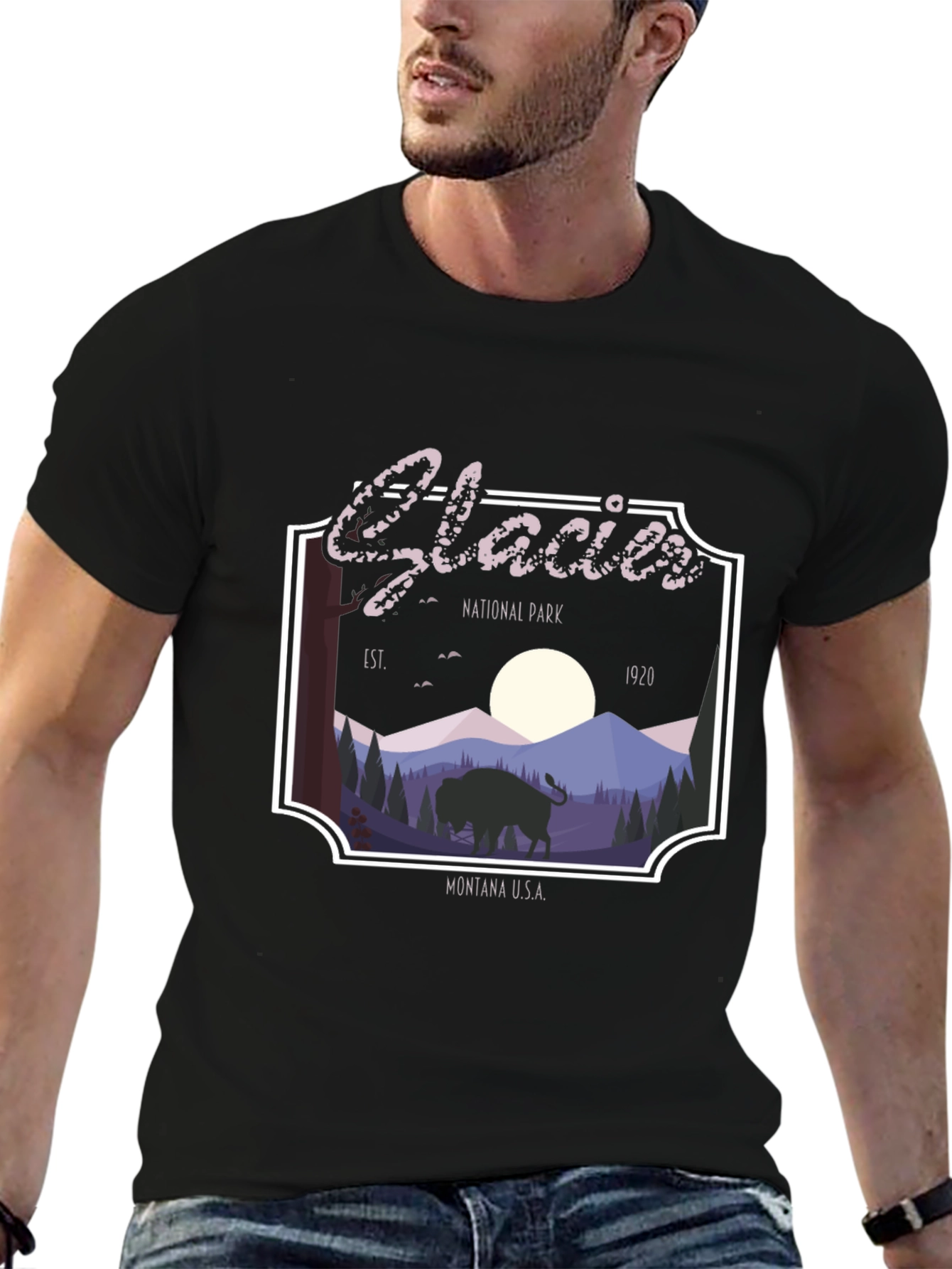 Glacier National Park Black Graphic T-Shirt