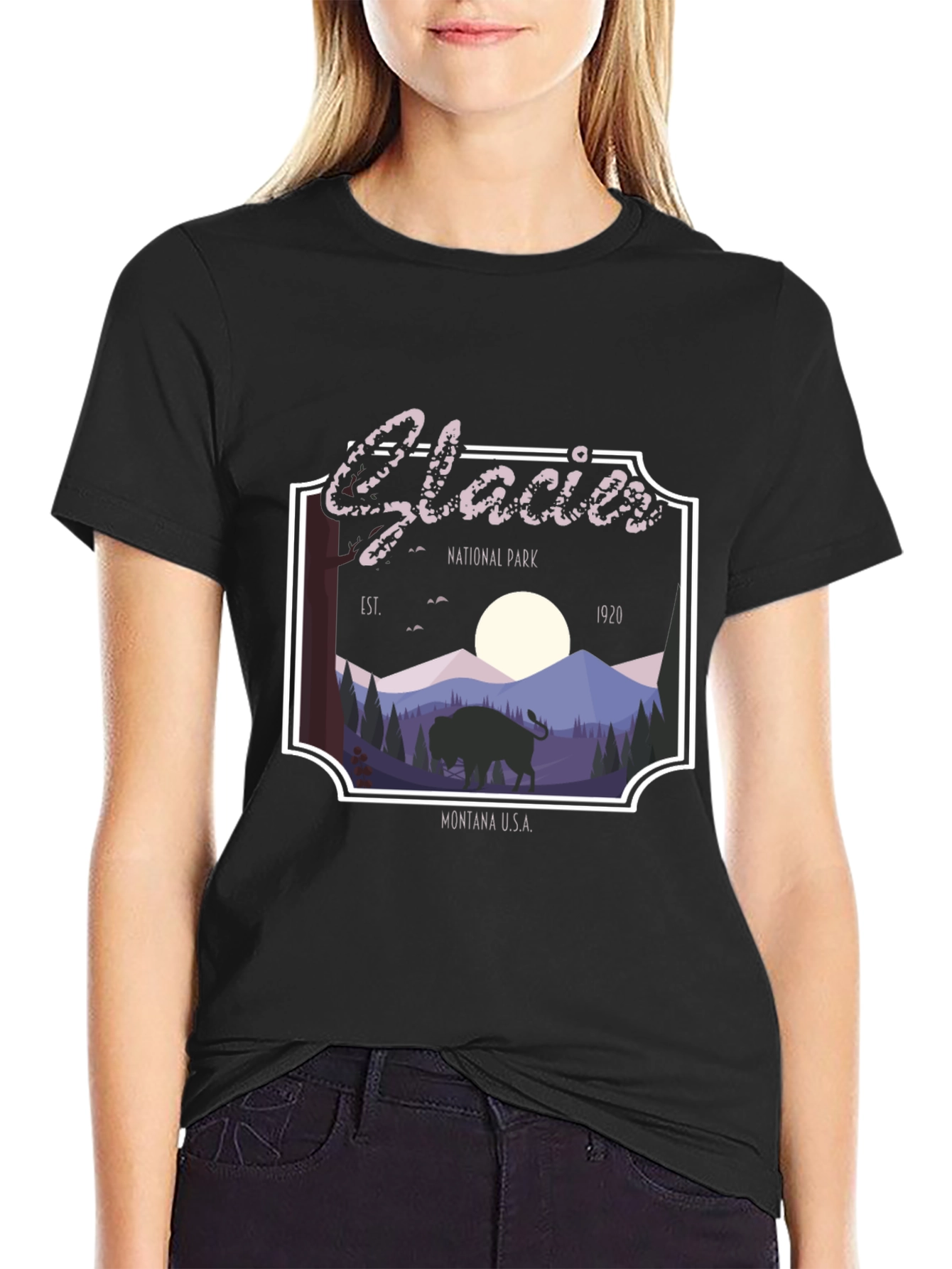 Glacier National Park Black Graphic T-Shirt