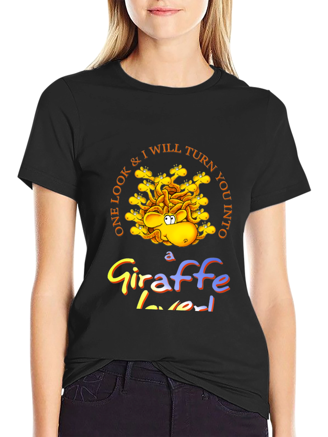Giraffe Lover Black Graphic Tee
