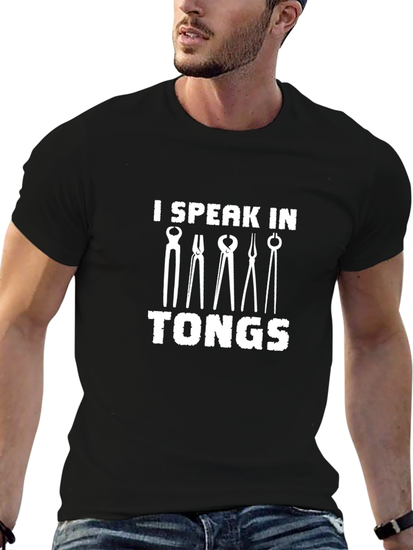 I Speak In Tongs Black Graphic T-Shirt